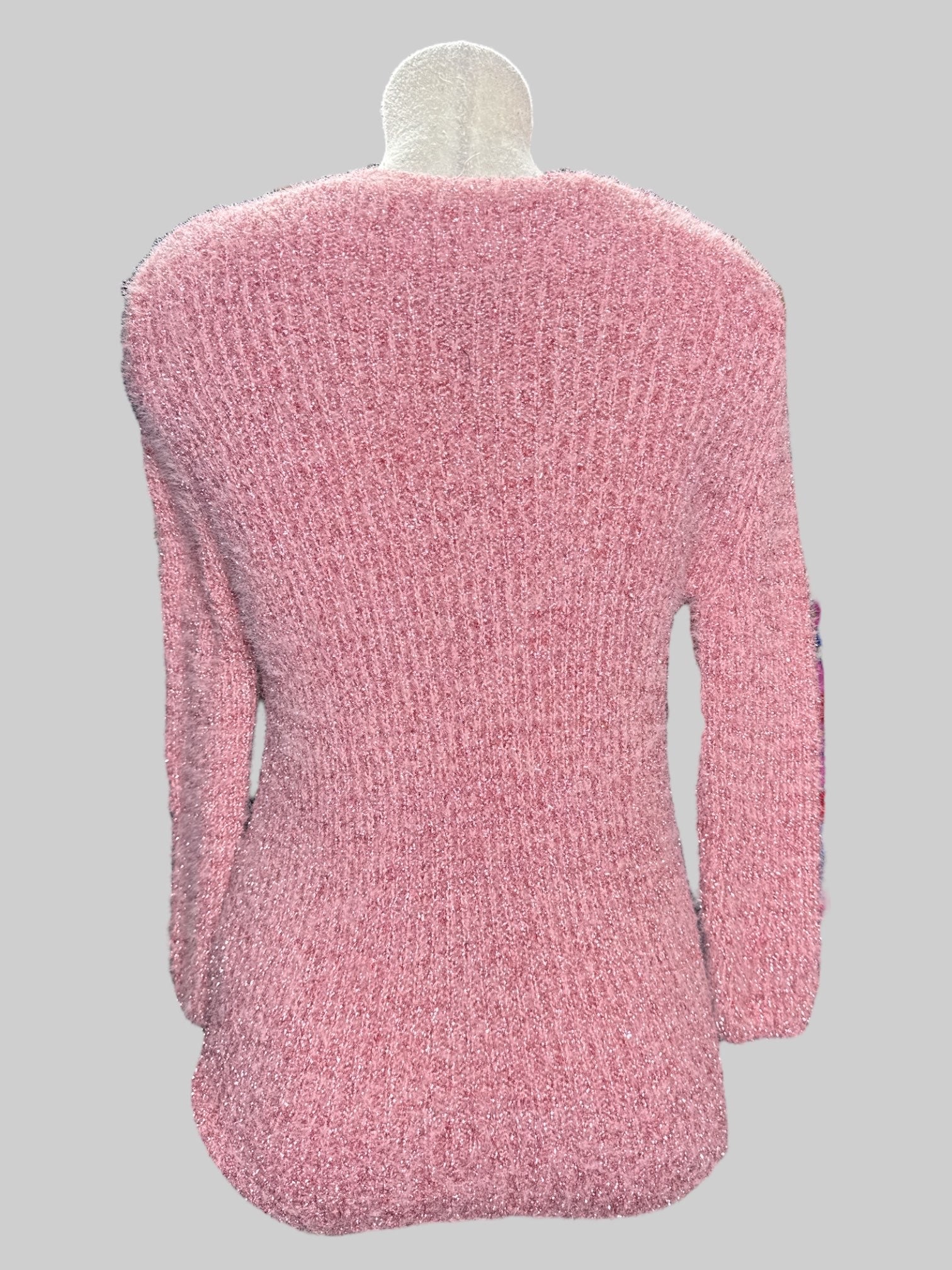 L Zara pink fuzzy metallic cardigan