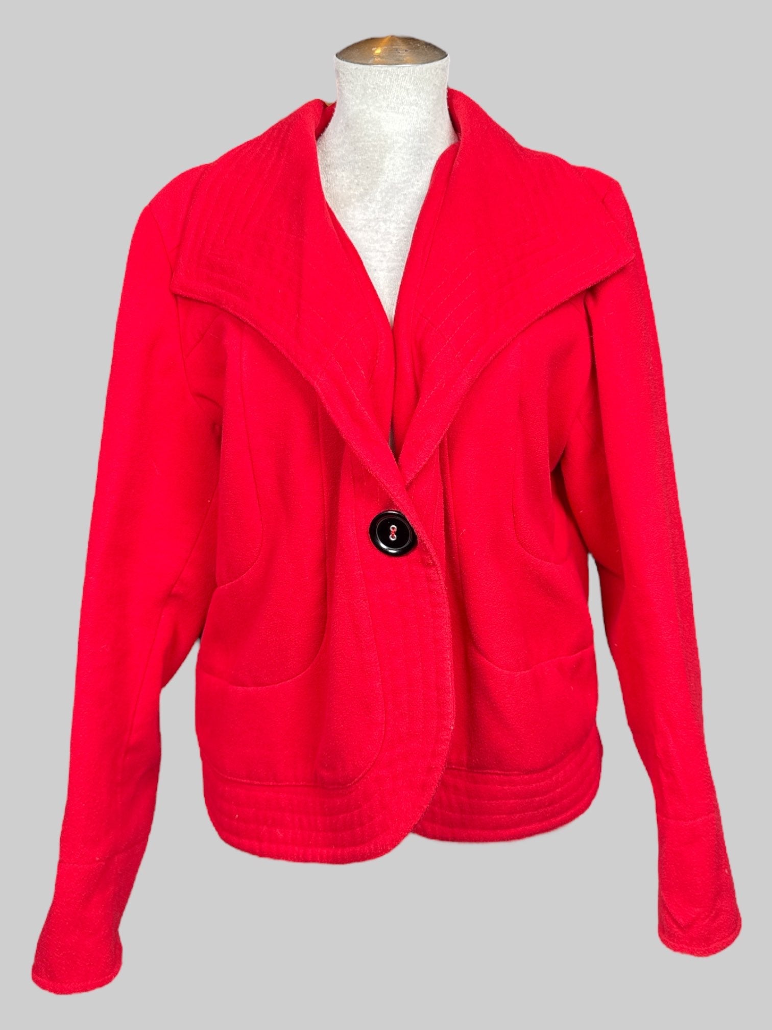 XL Two Witches red suede jacket with big collar and snap button