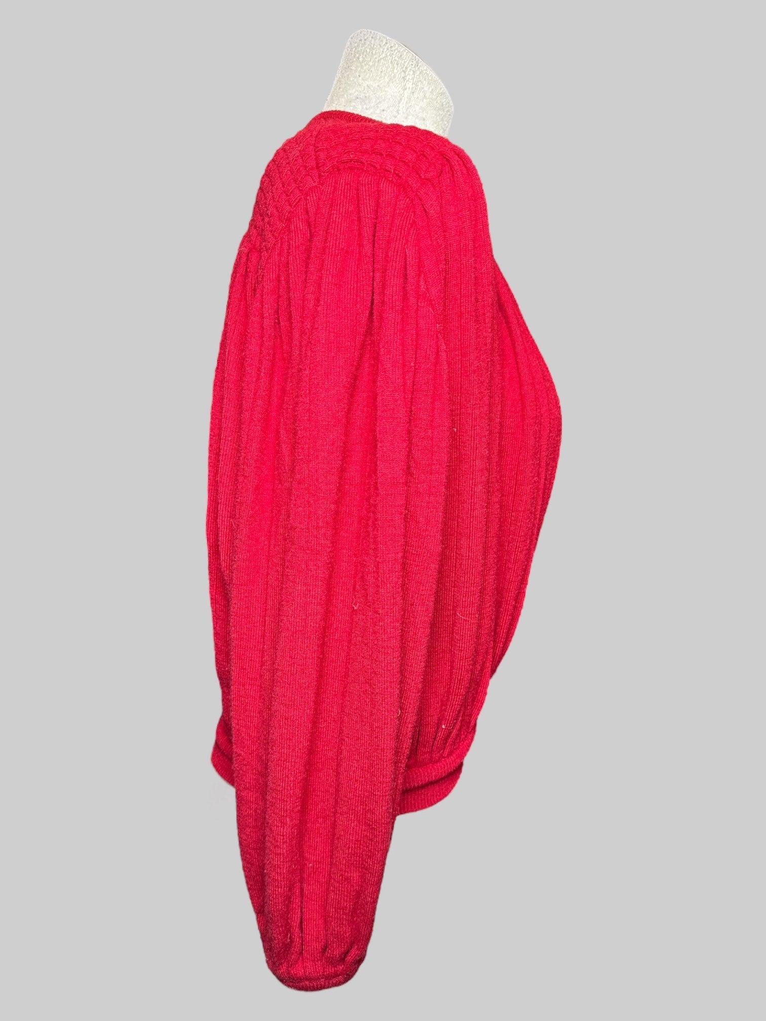 XL Made In Italy for Maus & Hoffman  vintage designer red sweater with buttons, pleated, some quilting on back