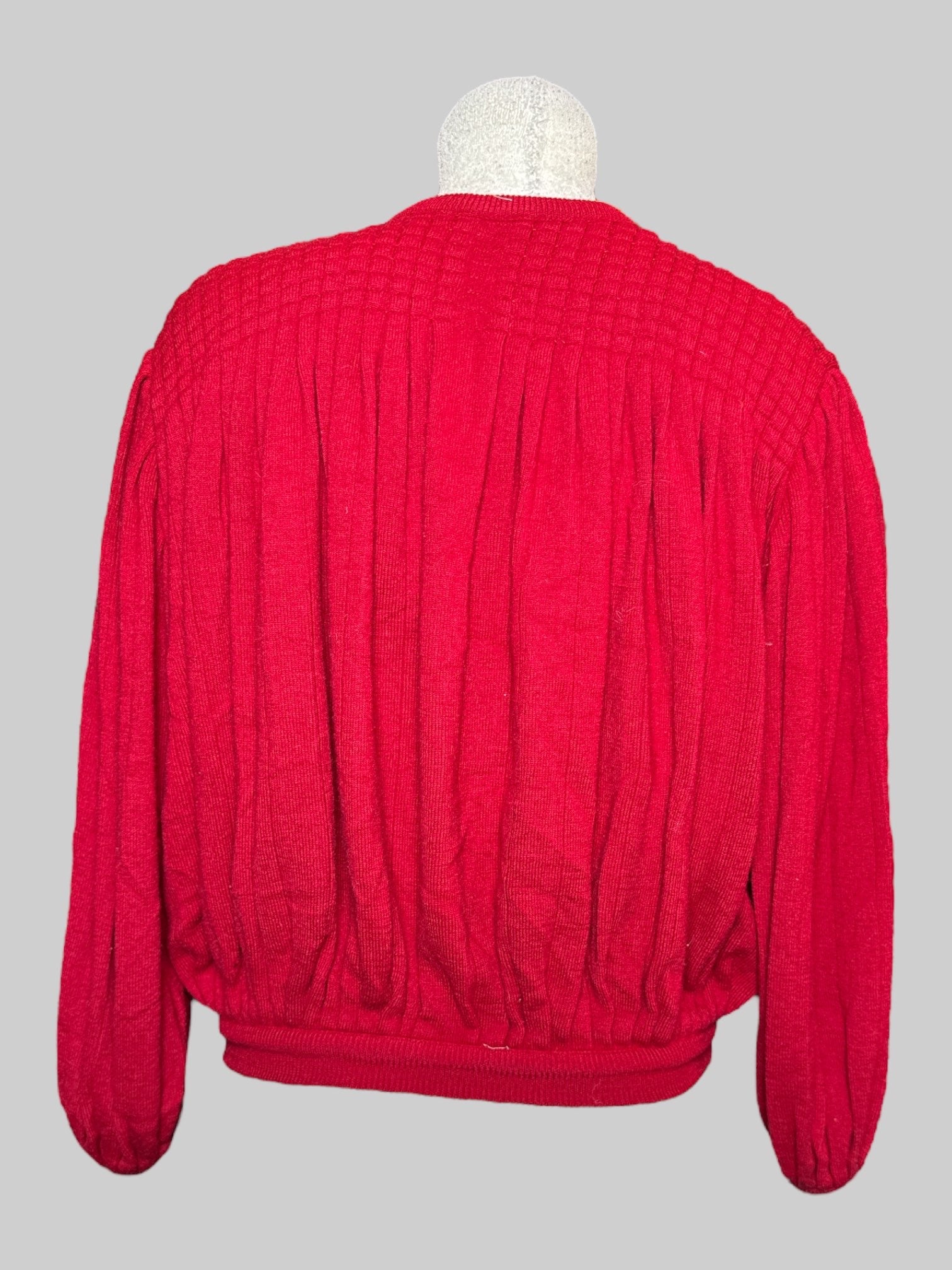 XL Made In Italy for Maus & Hoffman  vintage designer red sweater with buttons, pleated, some quilting on back