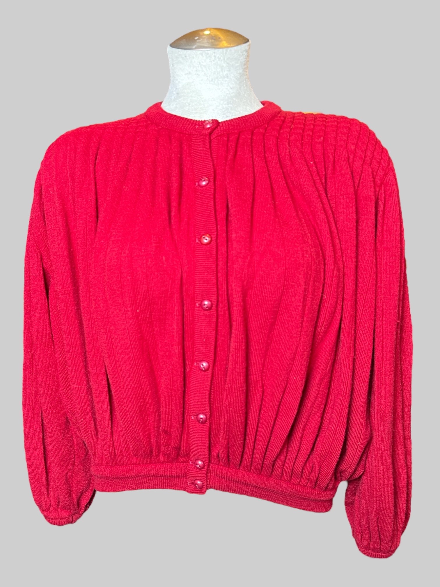 XL Made In Italy for Maus & Hoffman  vintage designer red sweater with buttons, pleated, some quilting on back