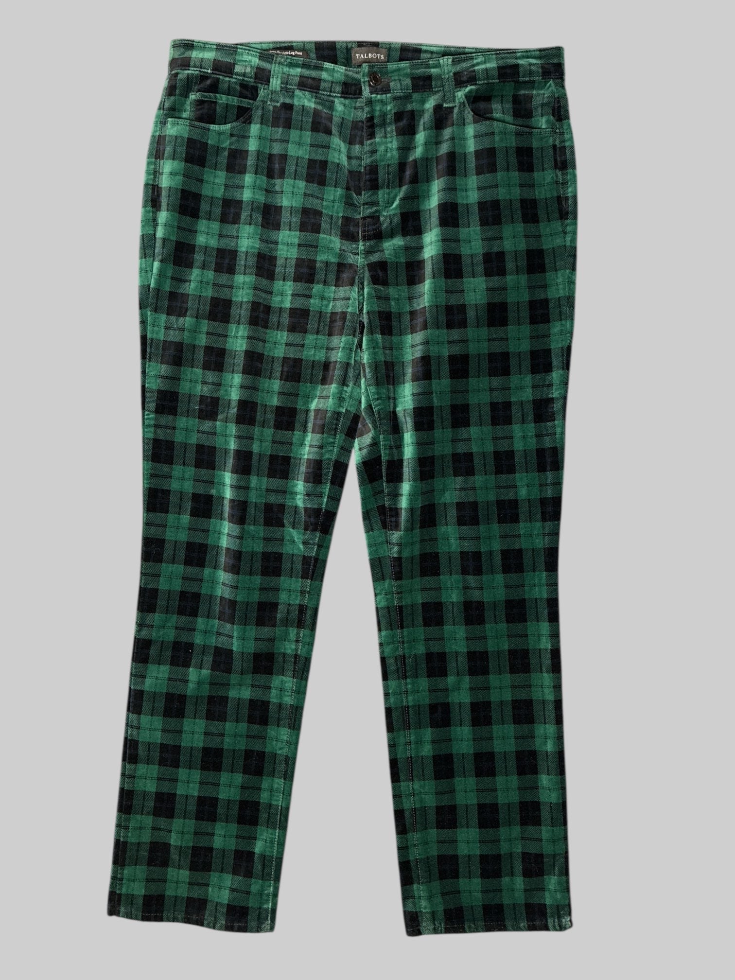 XL Talbots black and green plaid velvet pants