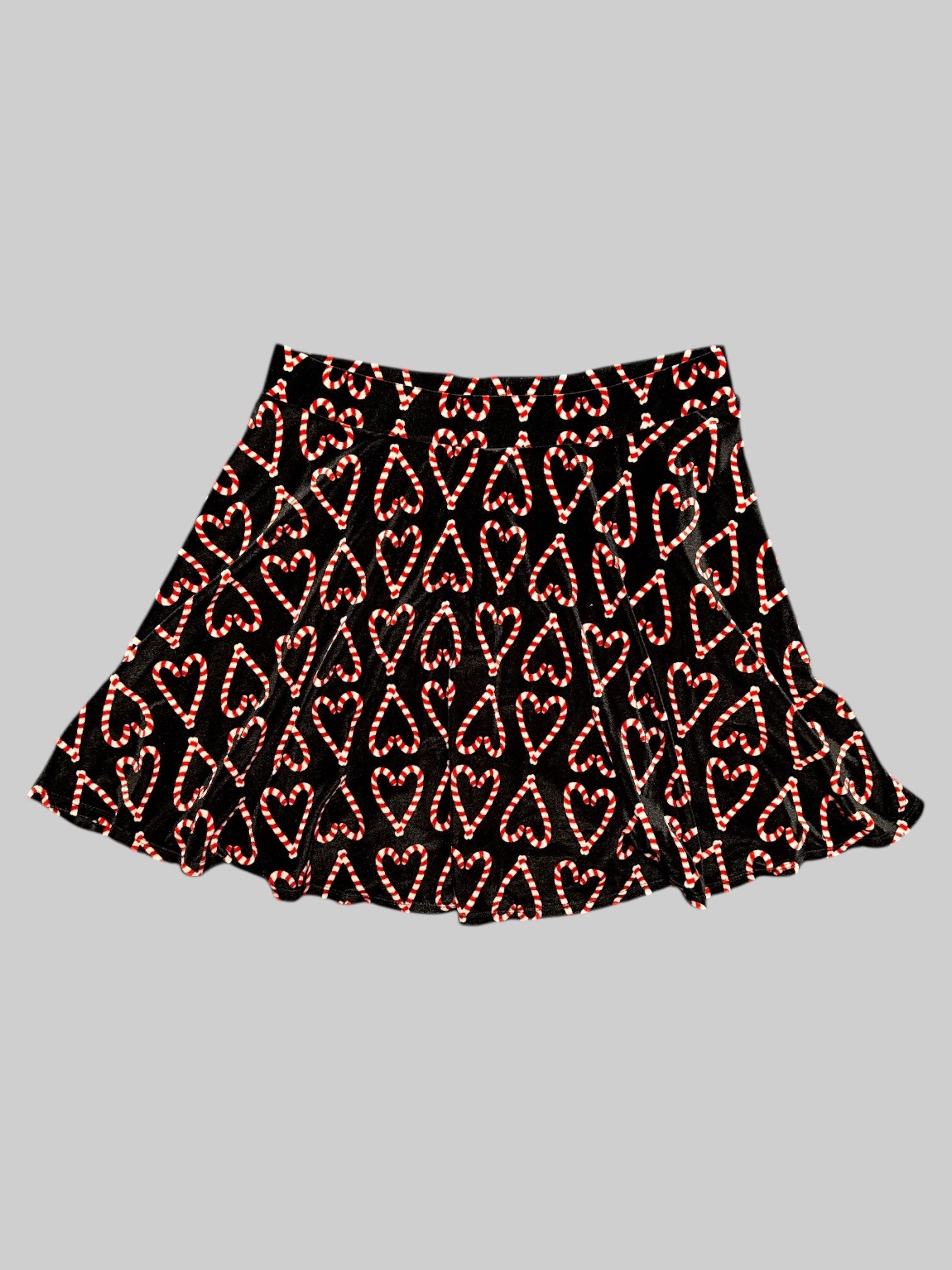 0X Xhilaration black velvet skater skirt with heart candy canes