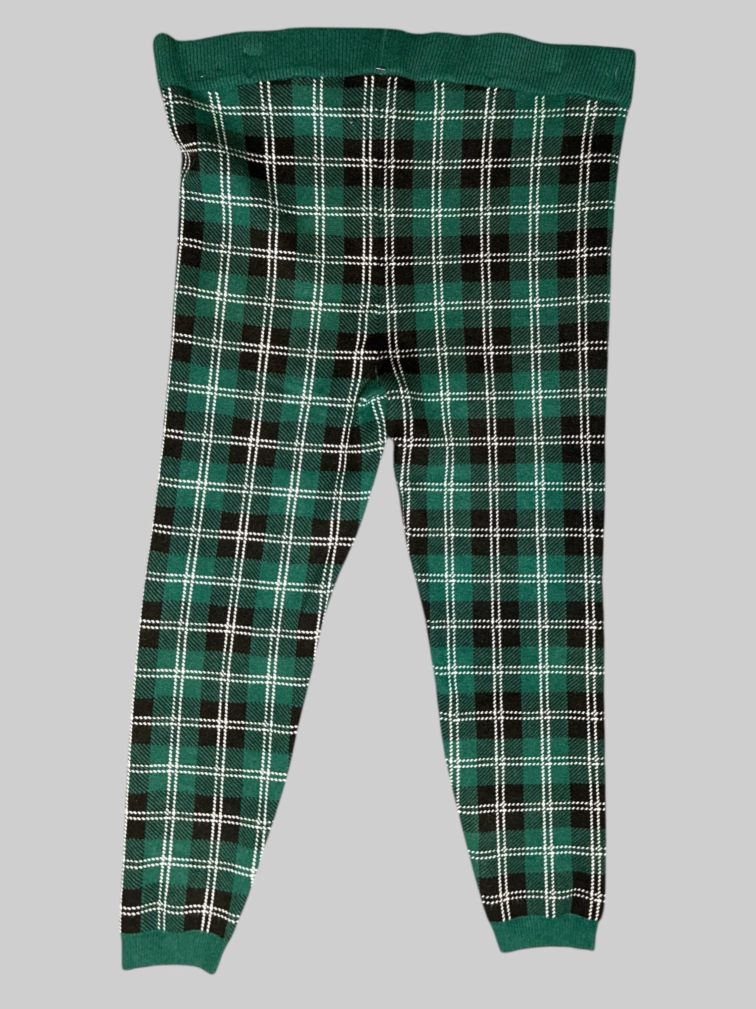 2X green, white, and black plaid warm leggings