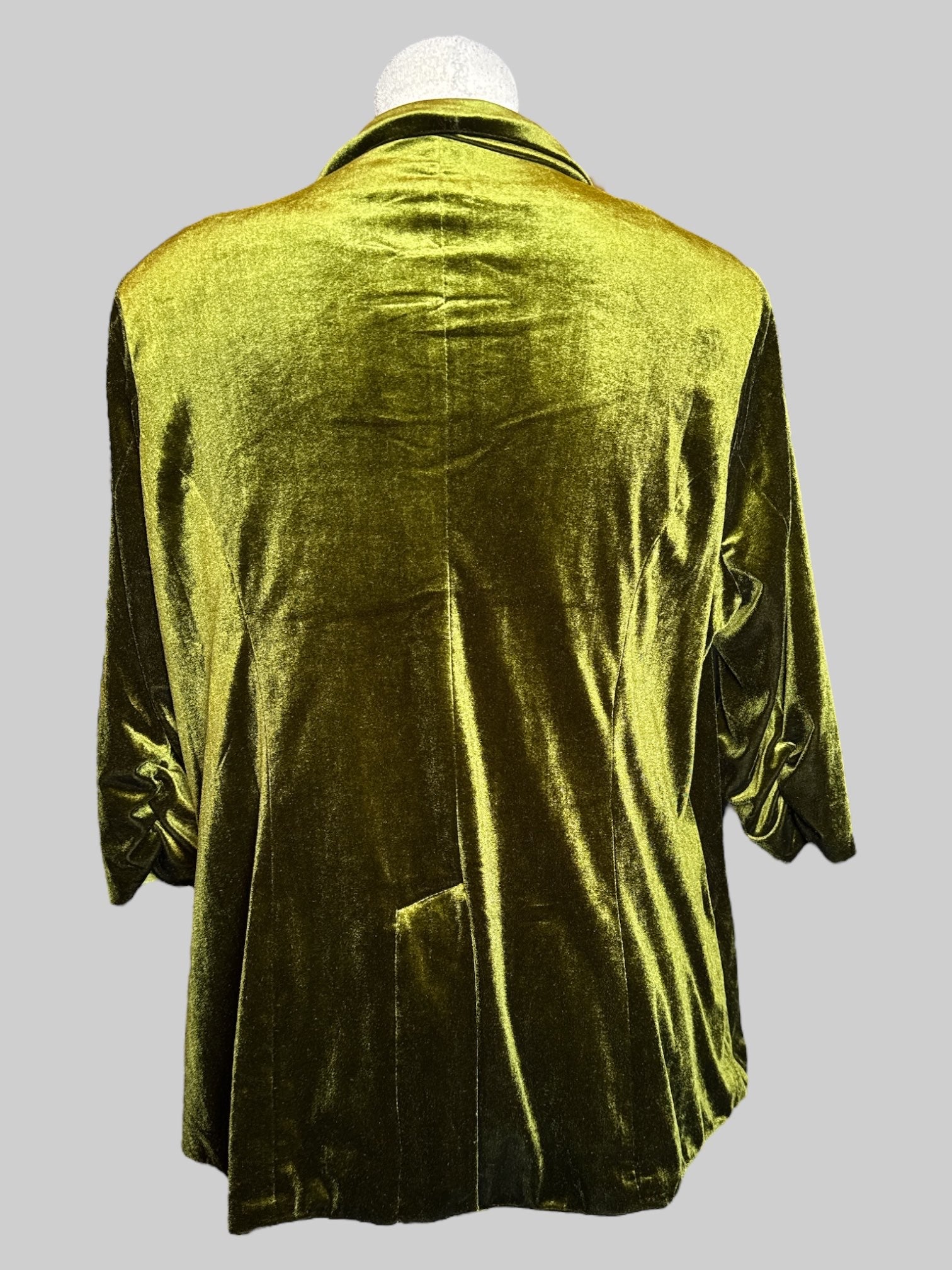 1X Esley green velvet blazer with button and shoulder pads