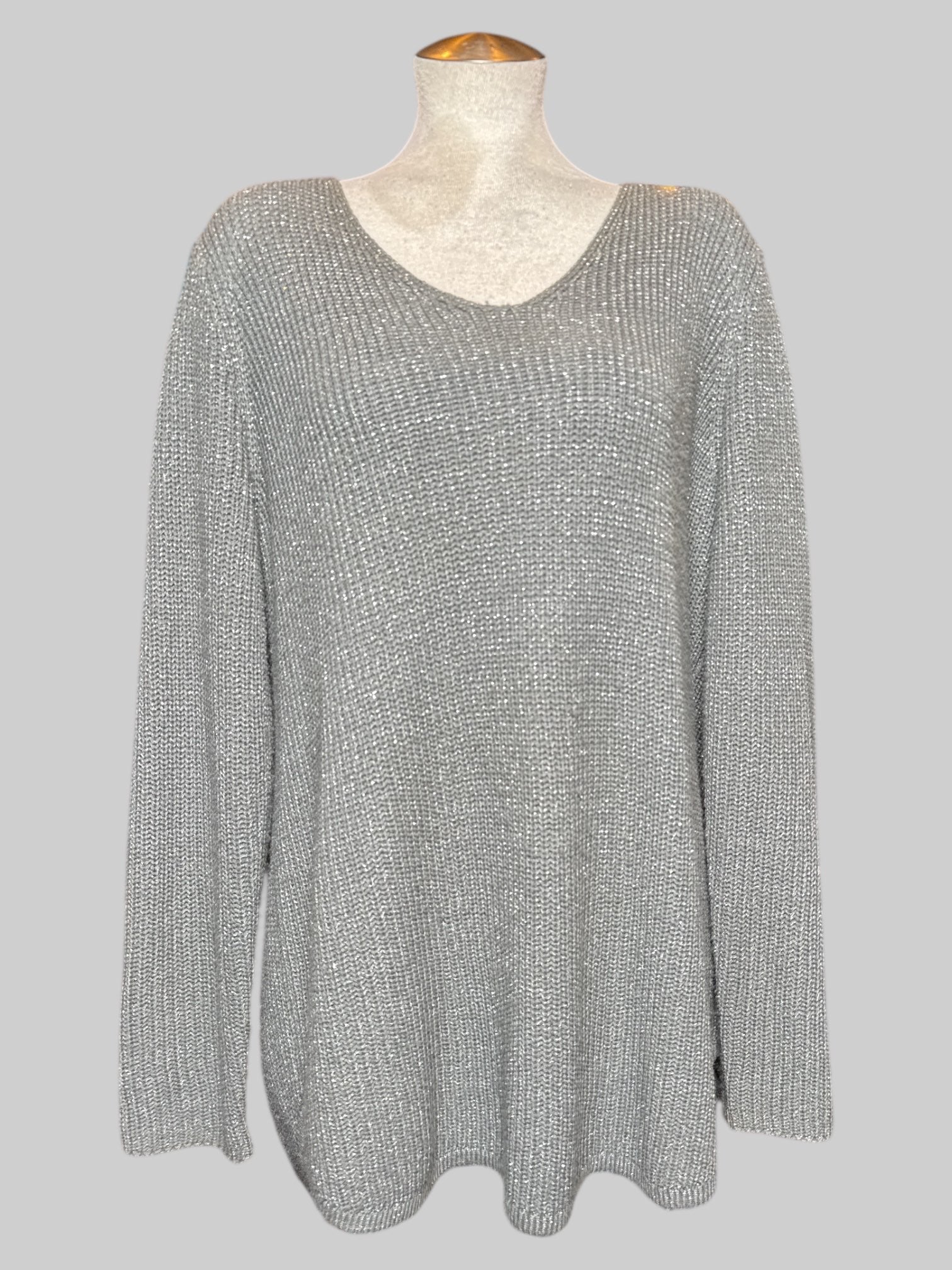 1X Faded Glory gray knit sweater with silver metallic
