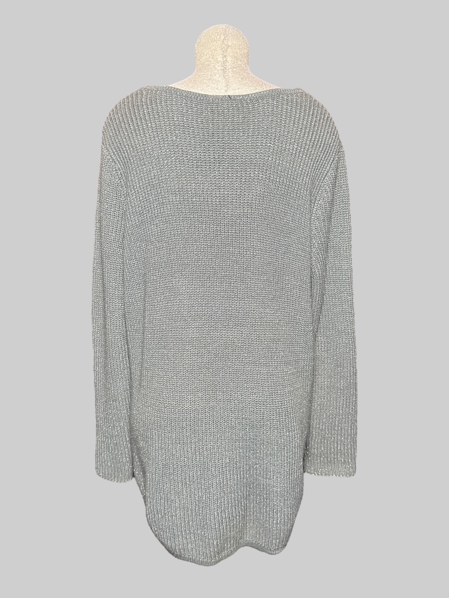 1X Faded Glory gray knit sweater with silver metallic