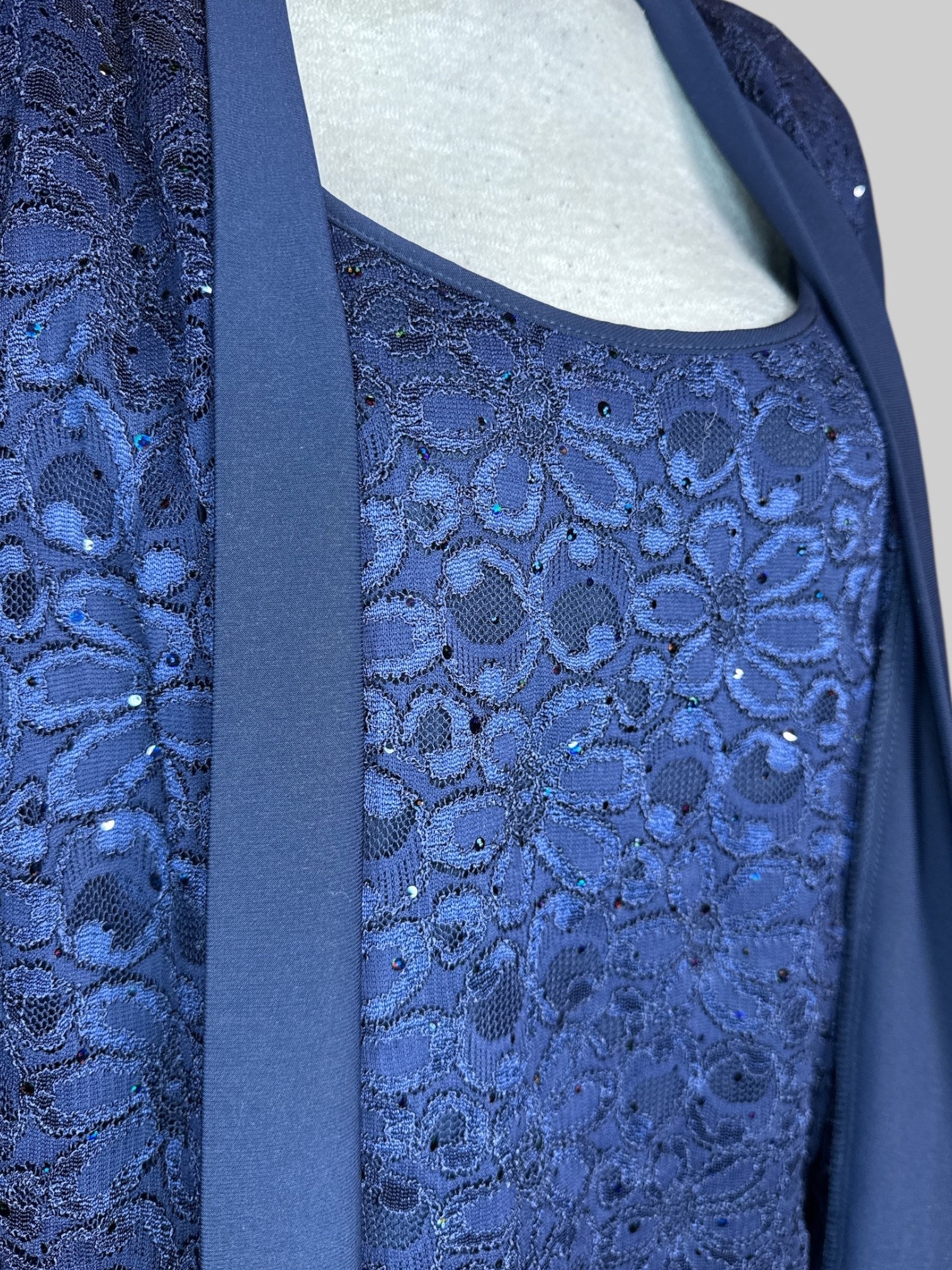 2X R&M Richard’s vintage 2 piece  deep blue attached set with florals and sequins