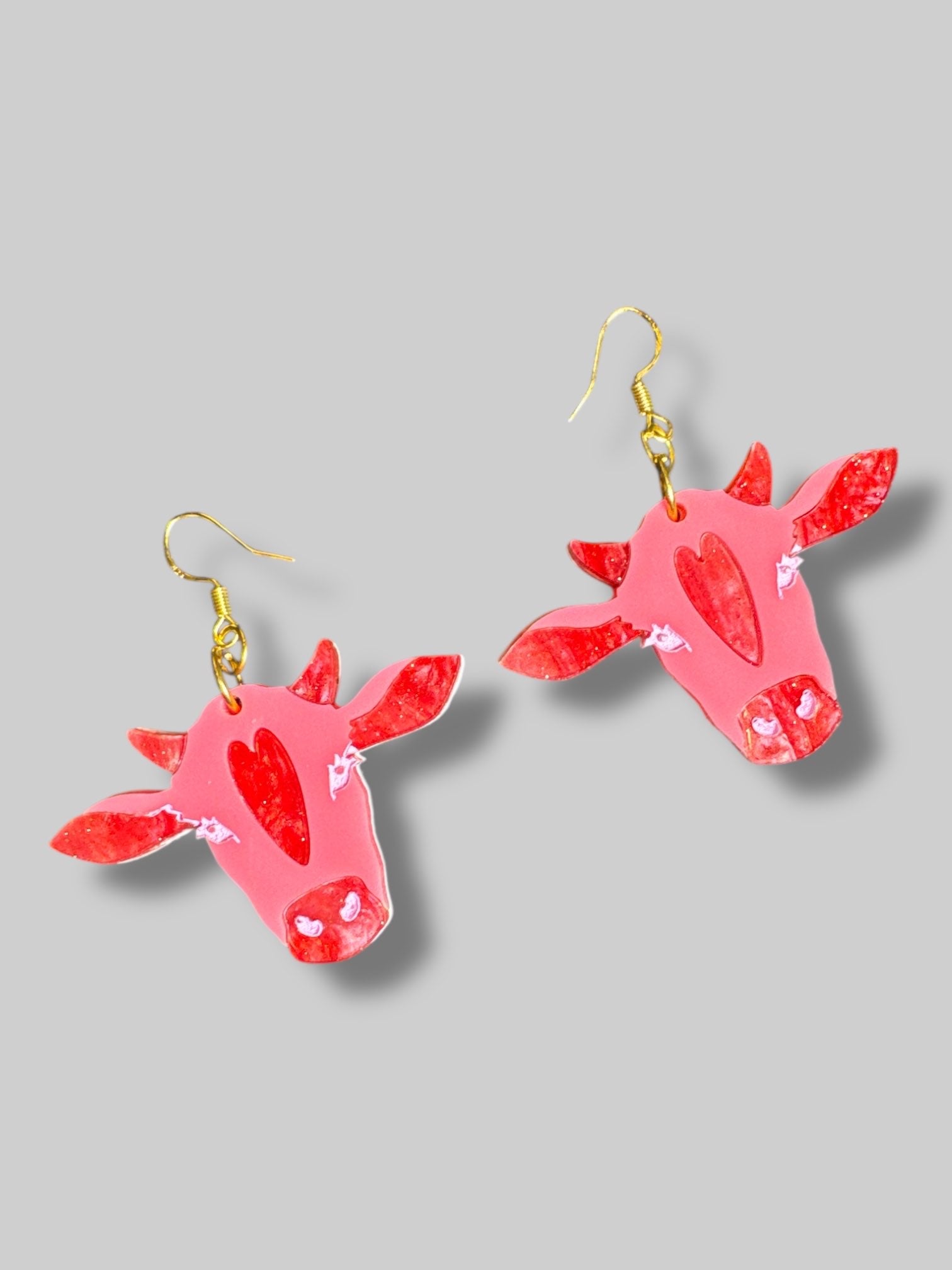1” Pink cow shaped earrings