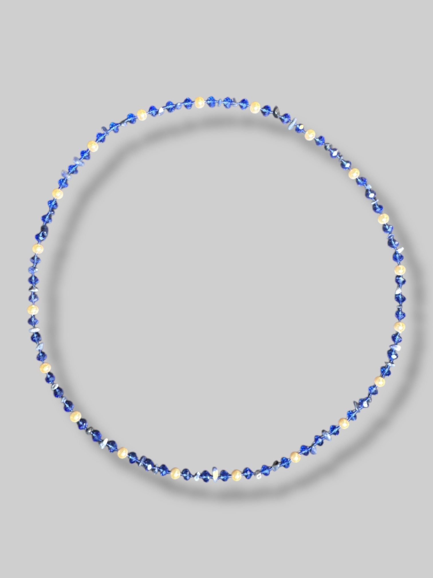 18” long Blue and pearl beaded necklace