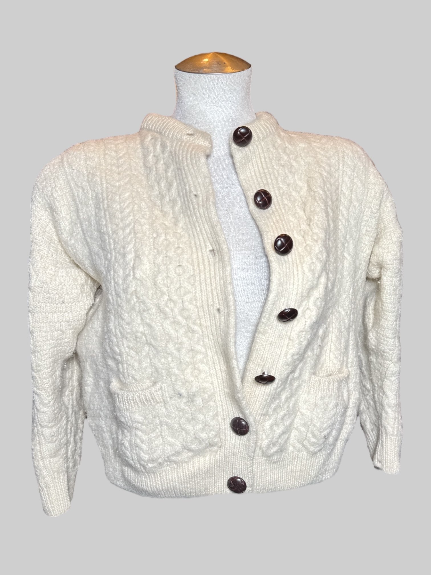 S Aran cream wool knit sweater