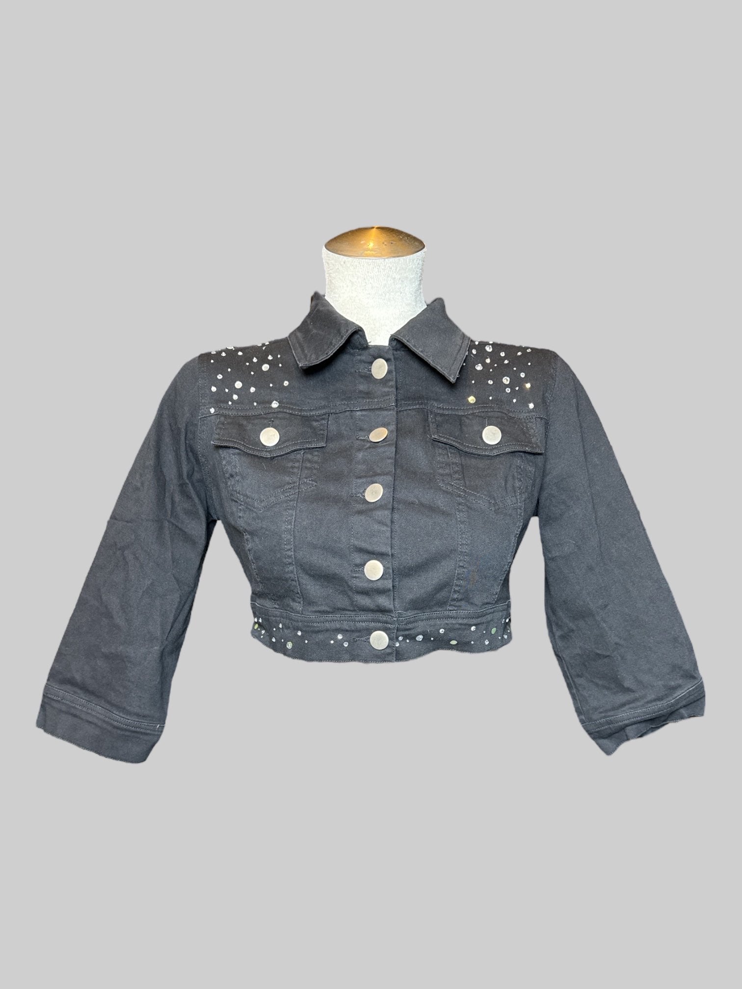 M Roommates black cropped button down jacket with bedazzling, and pockets