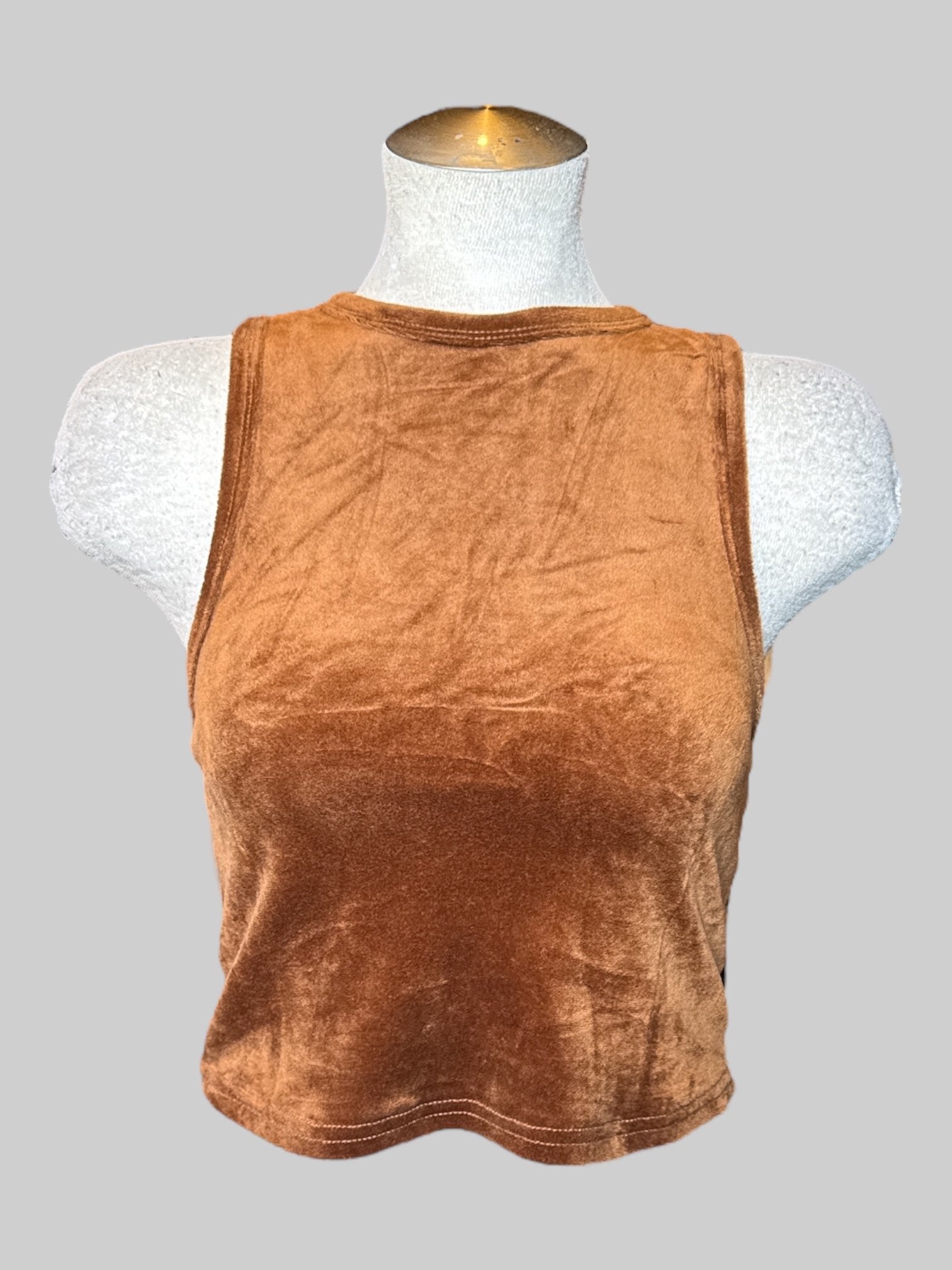 M brown velvet sleeveless cropped top
