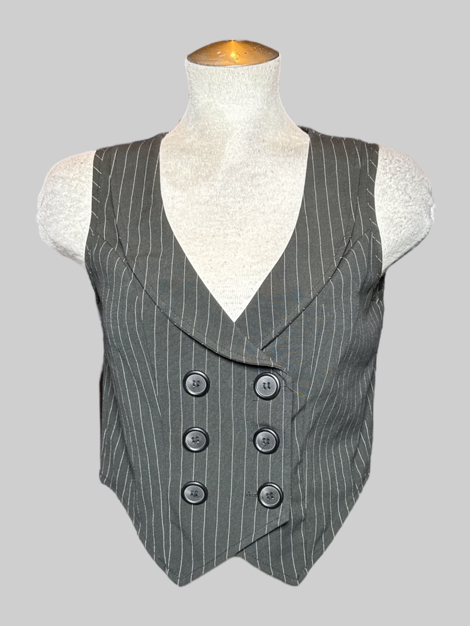 L Anxiety black and white striped vest with double buttons