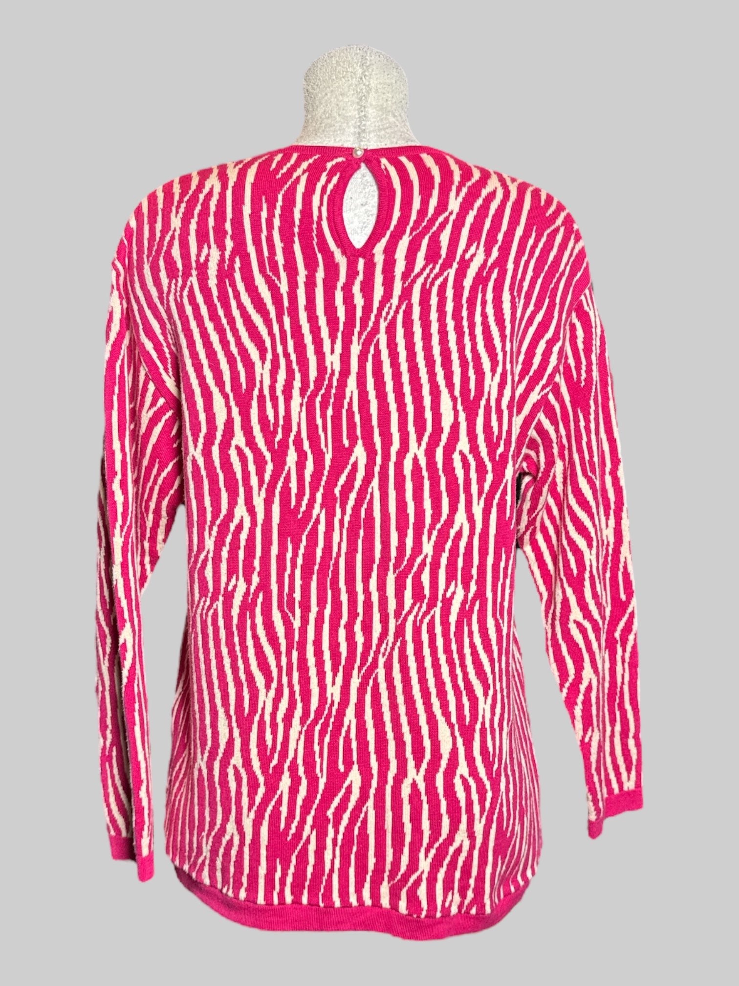 L Bleyle pink and off-white zebra striped knit long sleeve sweater