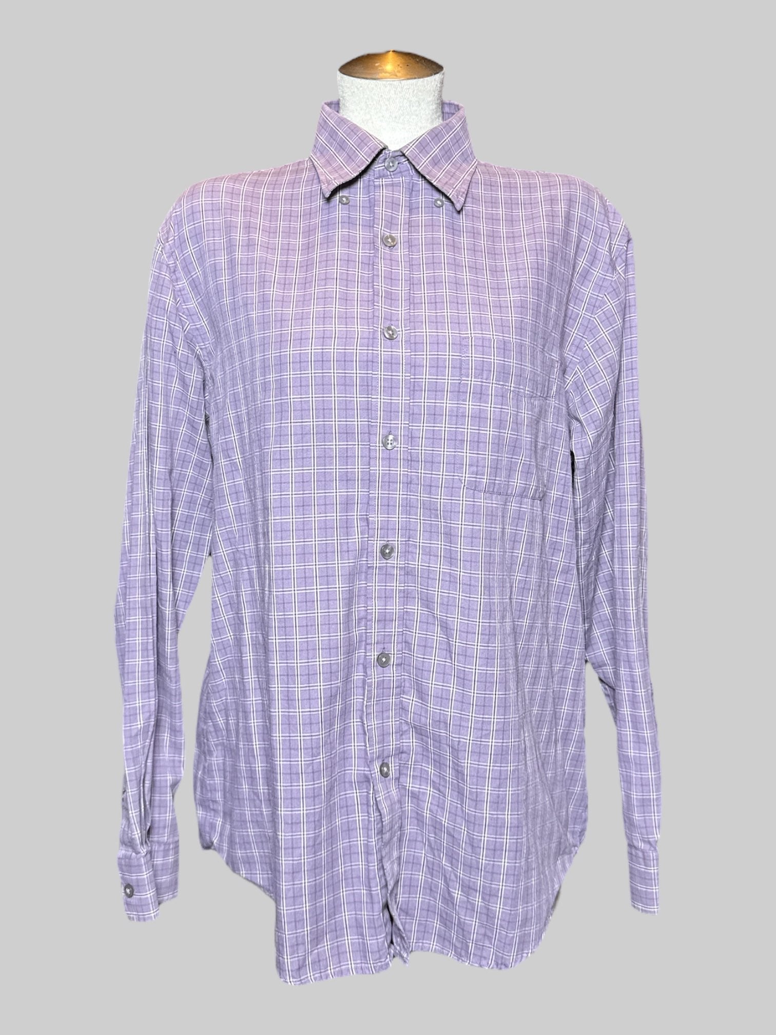 XL Van Heiden purple and white plaid long sleeve button down with pocket