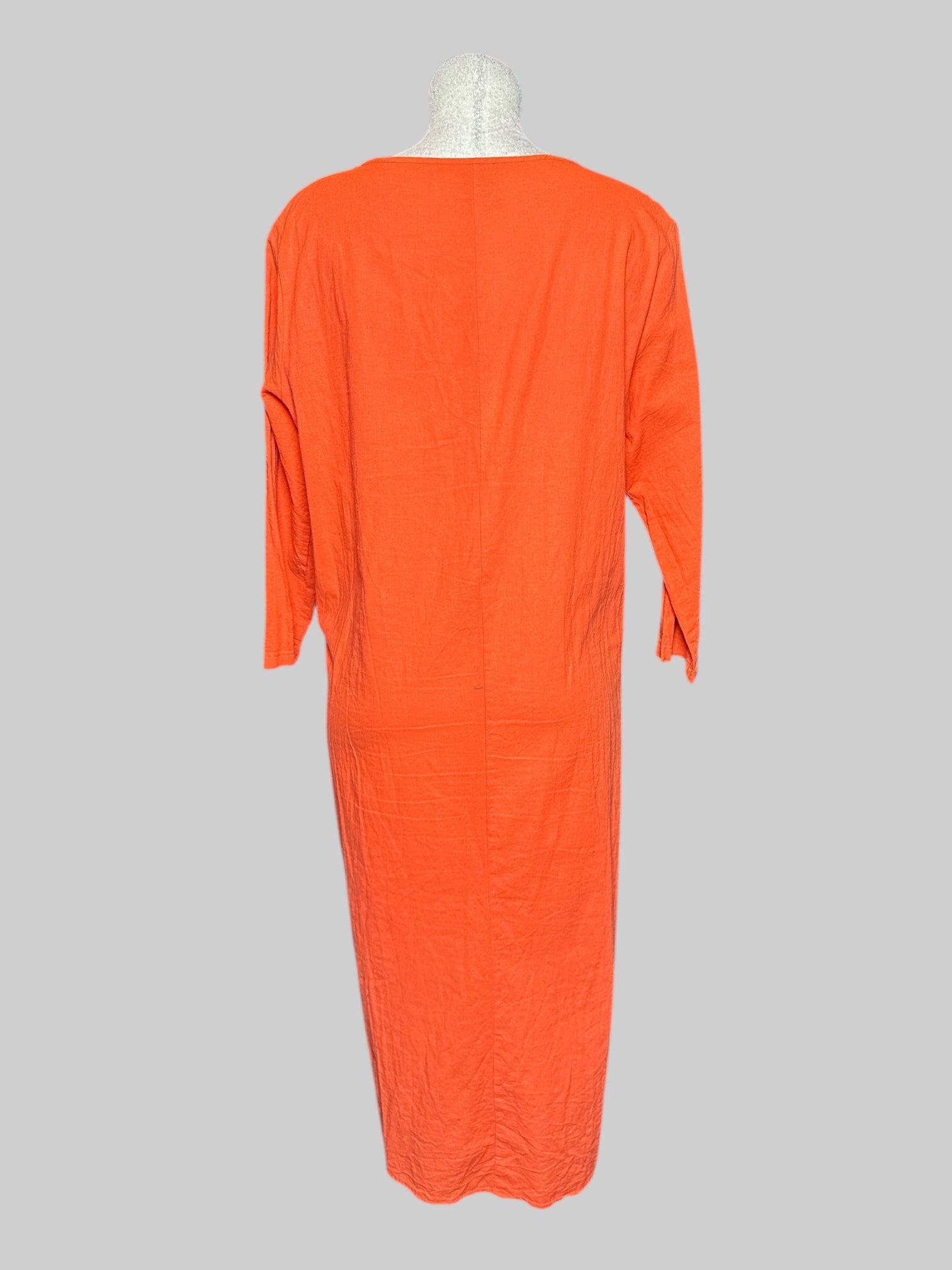XL orange hi-lo dress with four buttons on neckline