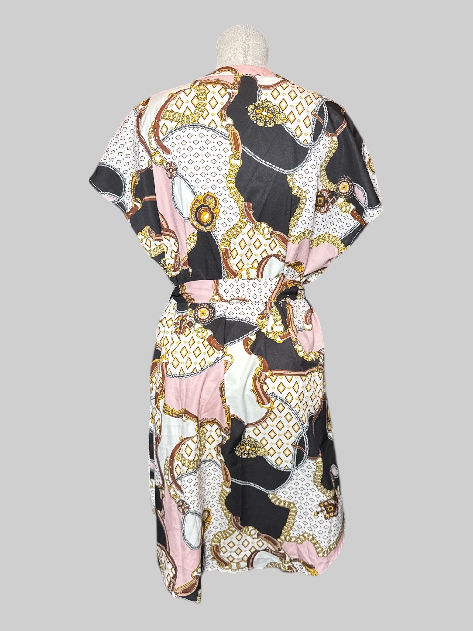 0X Emery Rose multicolor multipattern short sleeve dress with matching tie belt