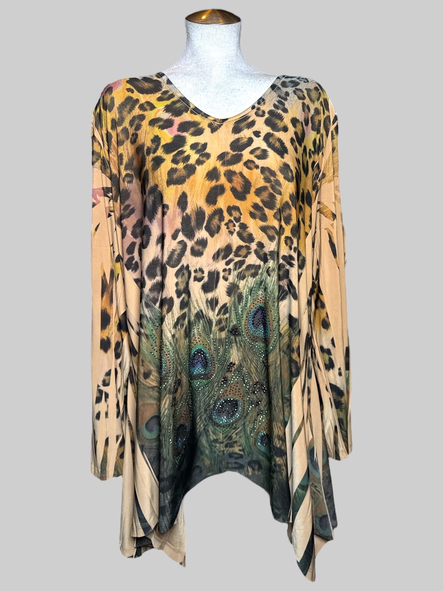 4X The Pyramid Collection brown multi animal print pattern flowy top