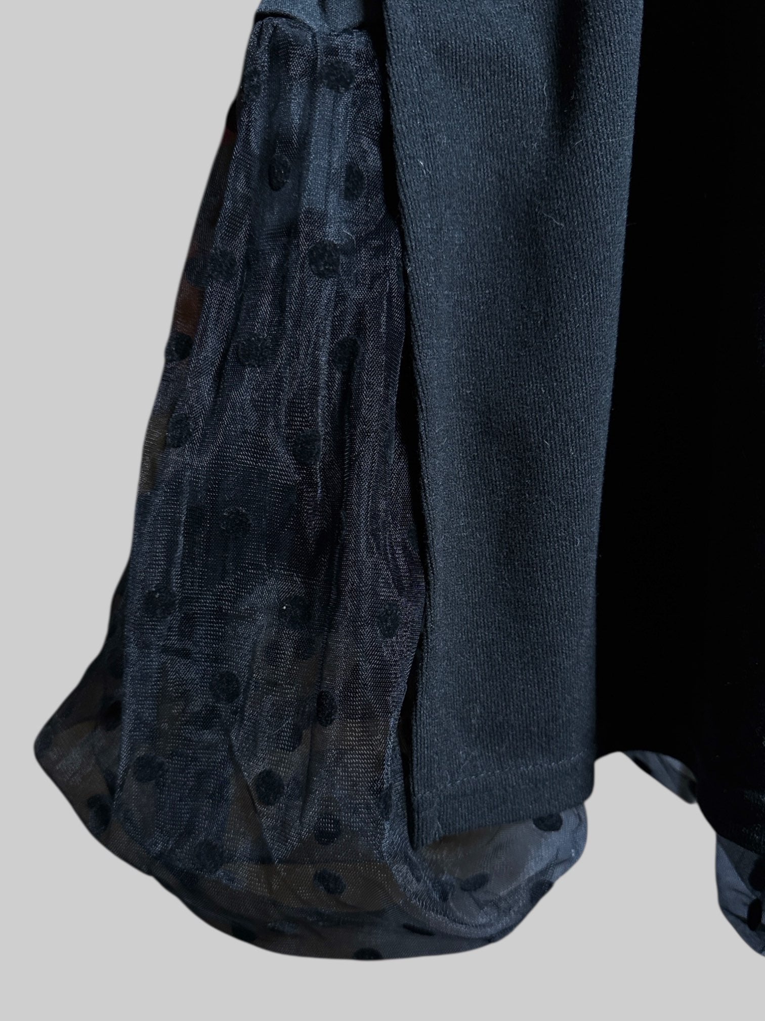 2X Ella Zhu black long sleeve dress with side panel of polka dot tulle