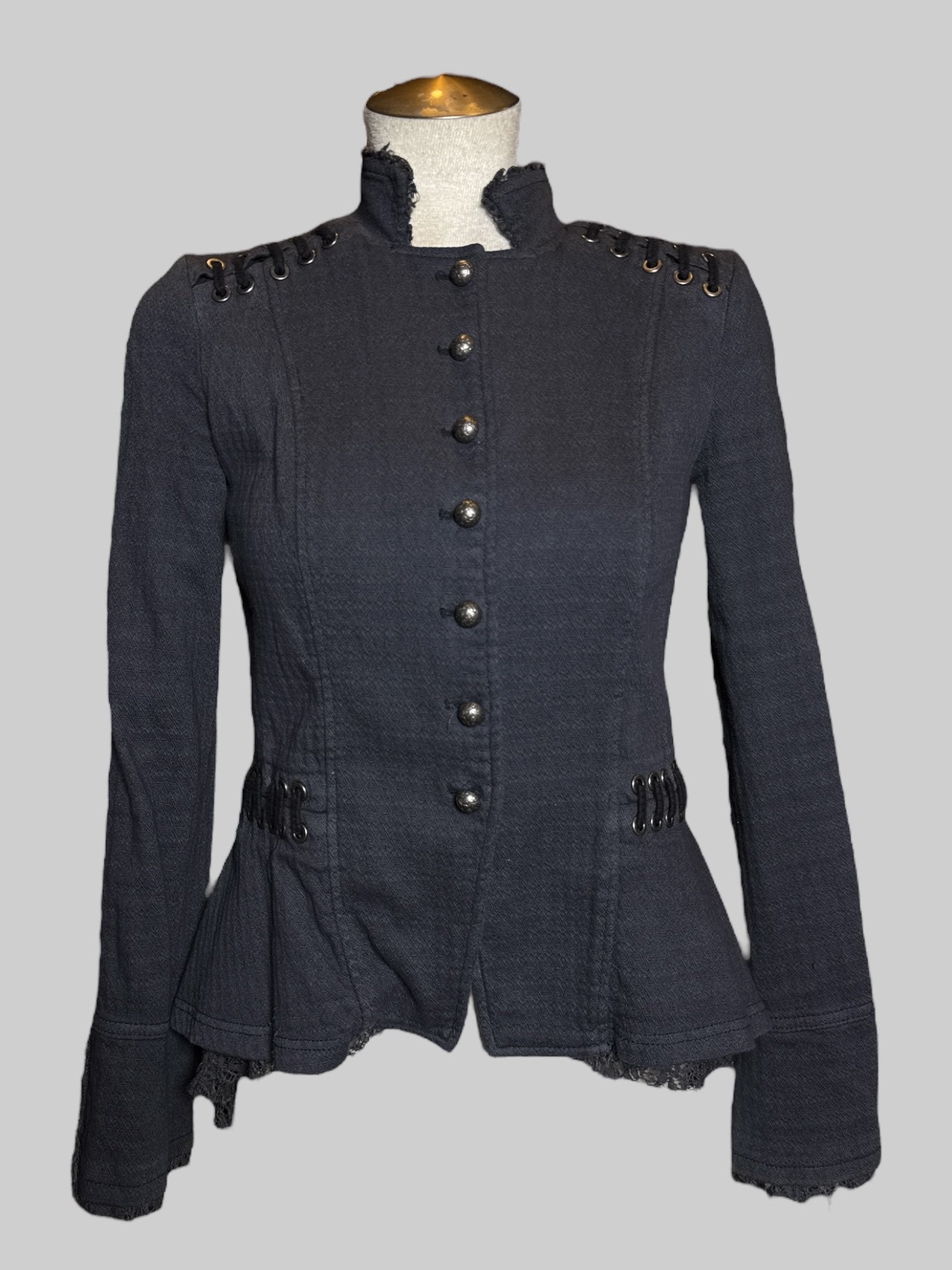 S Free People dark gray pirate vibes jacket with lacing and buttons