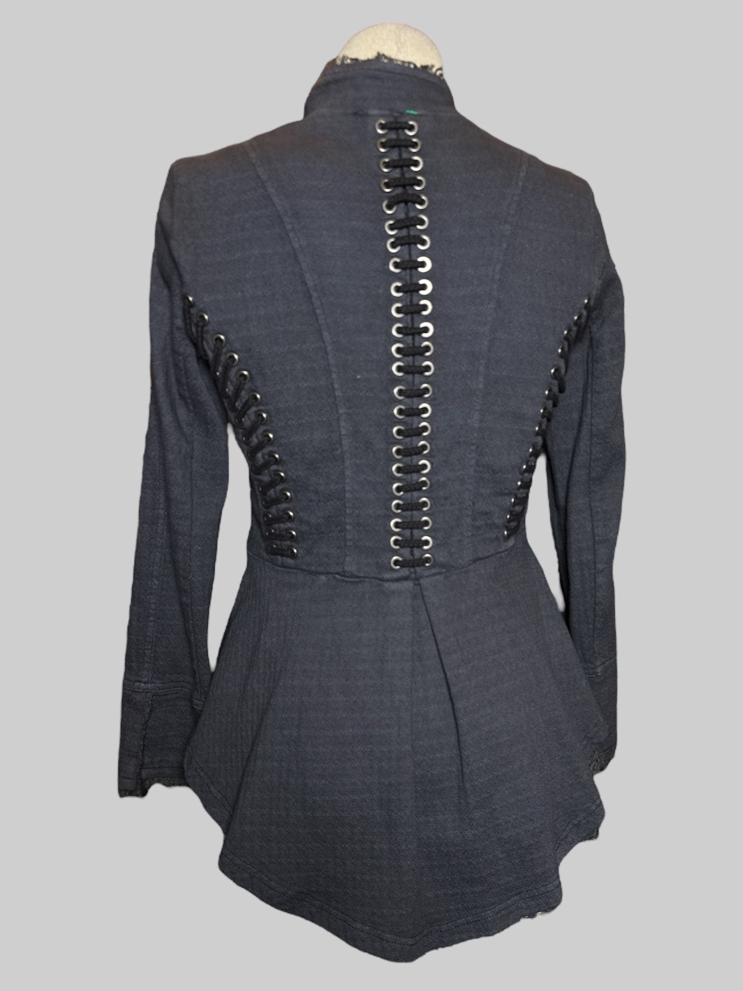 S Free People dark gray pirate vibes jacket with lacing and buttons