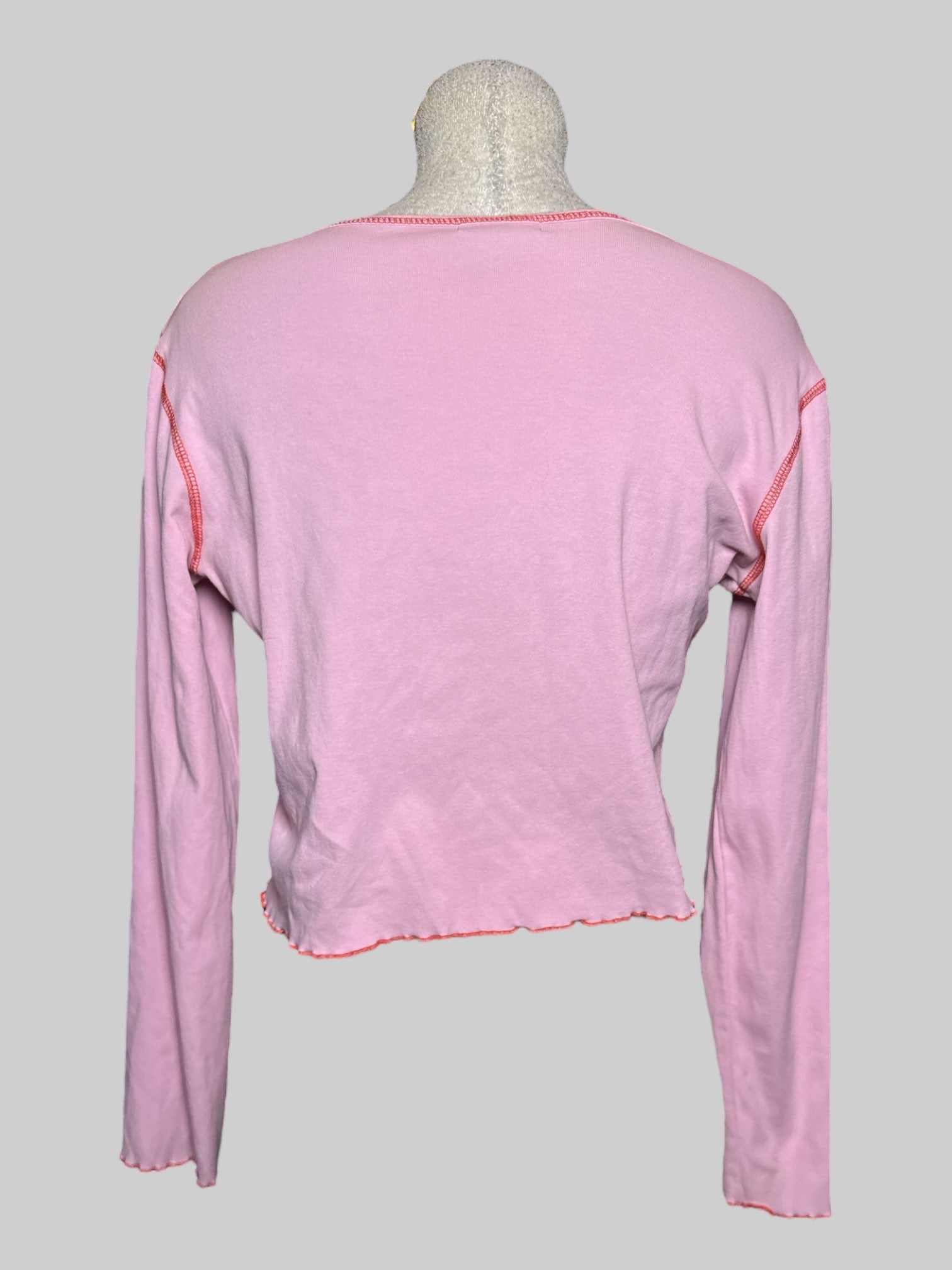 2X Delia’s light pink long sleeve top with lettuce trim and cherry embroidered