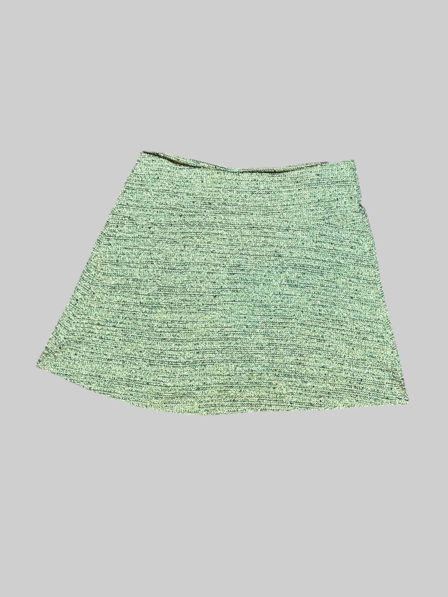 L Loft blue green knit short skirt with elastic waistband $20  Yes, stretch no pockets lightweight   82% polyester 10% acrylic 8% other fibers
