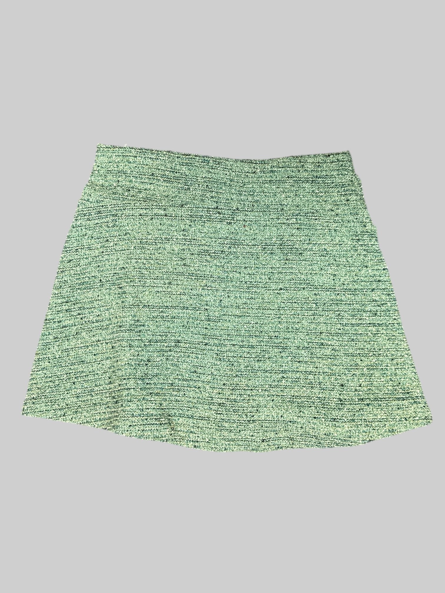 L Loft blue green knit short skirt with elastic waistband $20  Yes, stretch no pockets lightweight   82% polyester 10% acrylic 8% other fibers