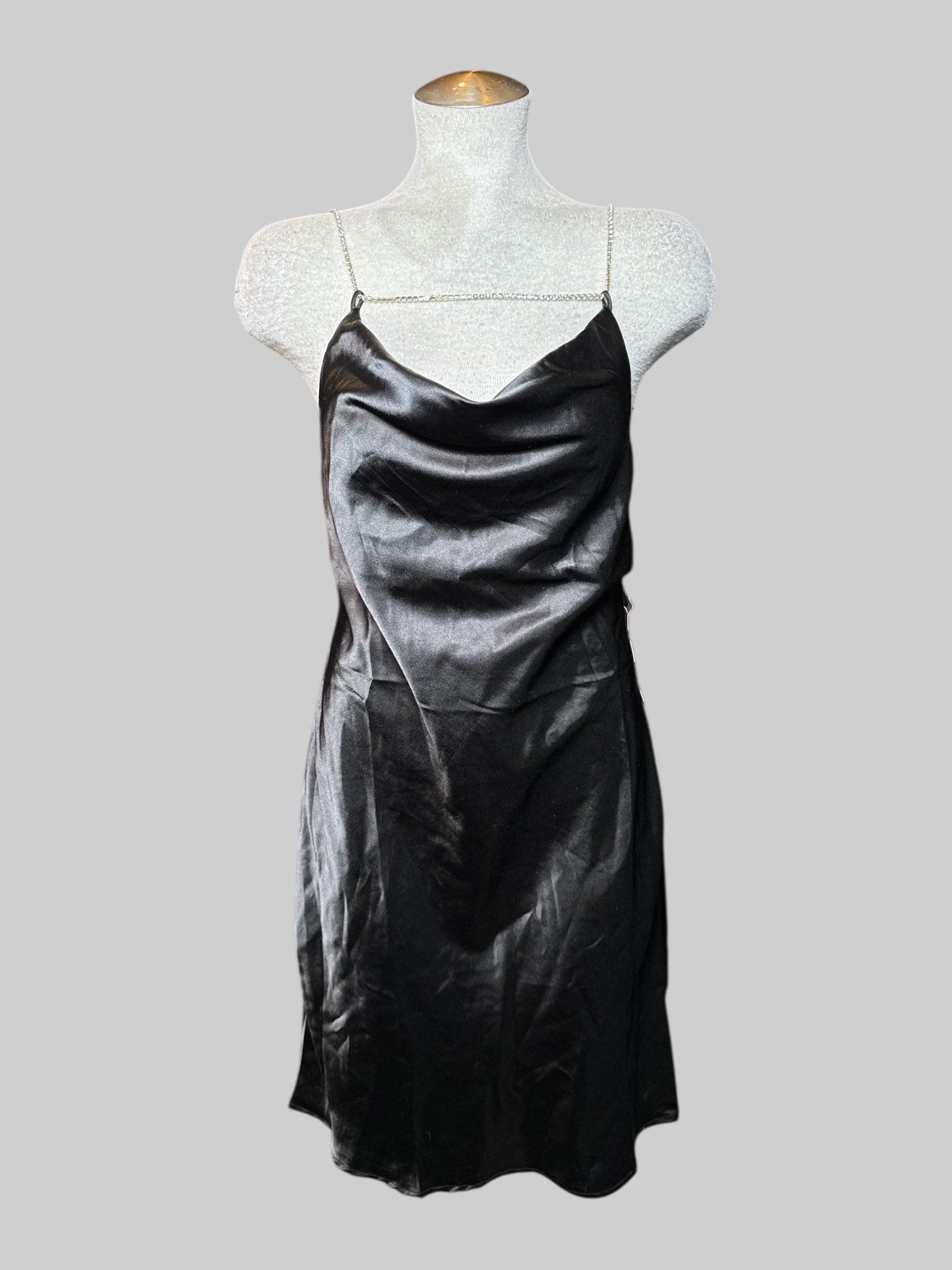 M NWT Haute Mondé black sleeveless dress with shirred back, and metal bedazzled straps
