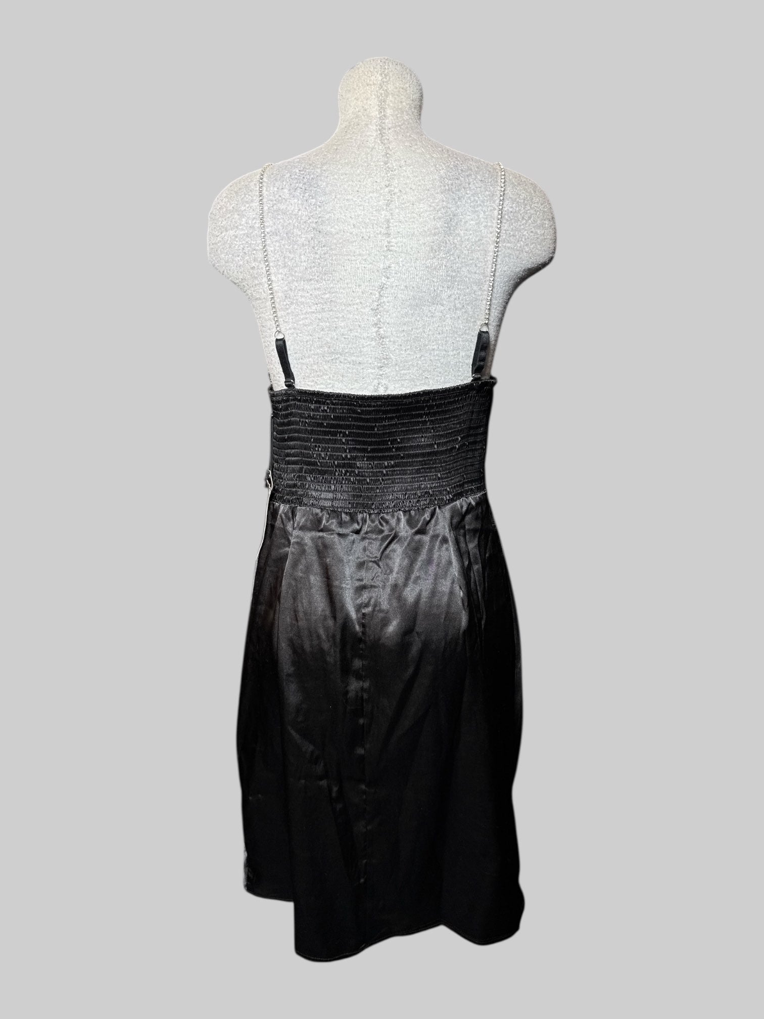 M NWT Haute Mondé black sleeveless dress with shirred back, and metal bedazzled straps
