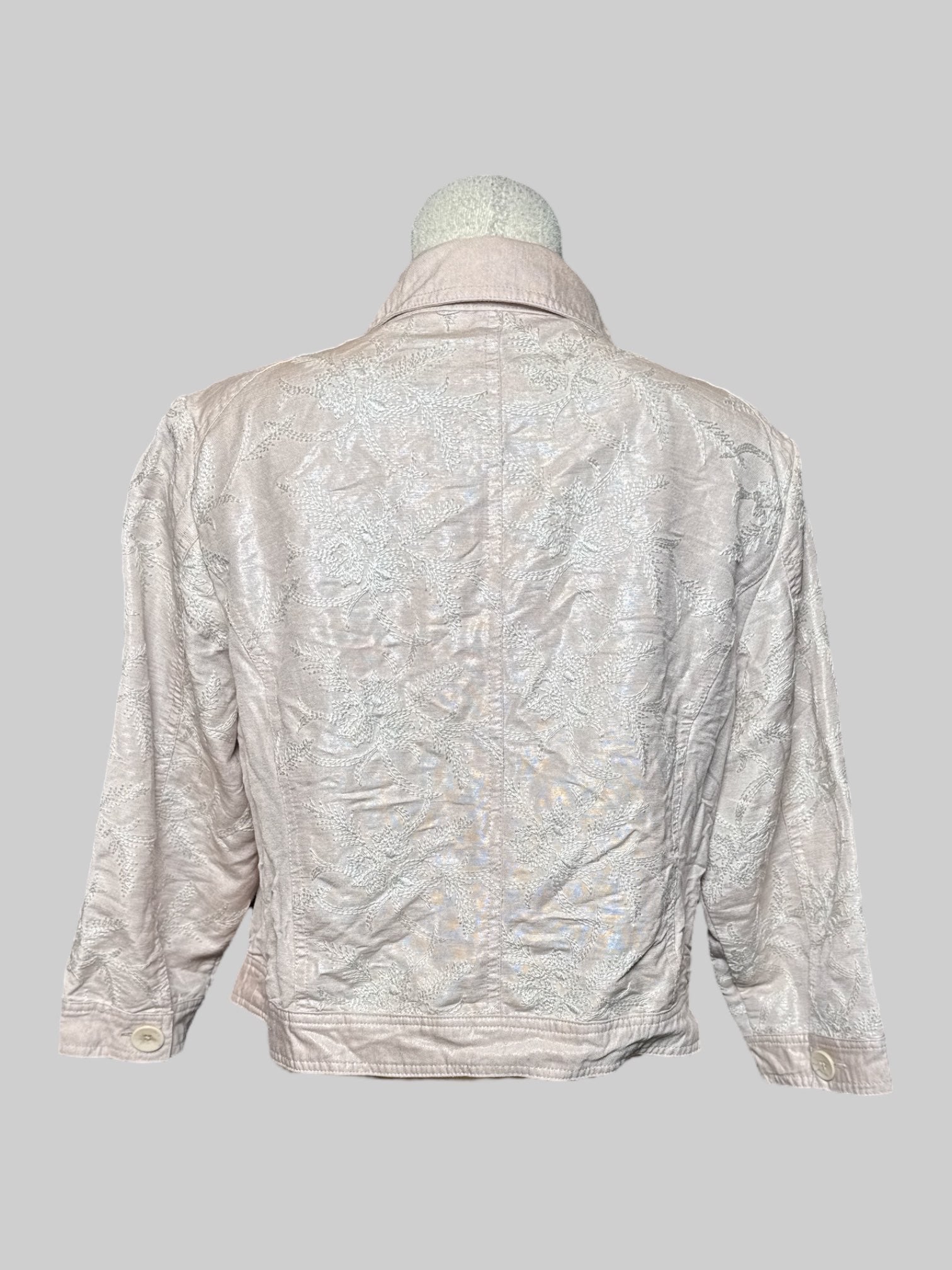 M Chicos vintage light pink button down jacket with white embroidery