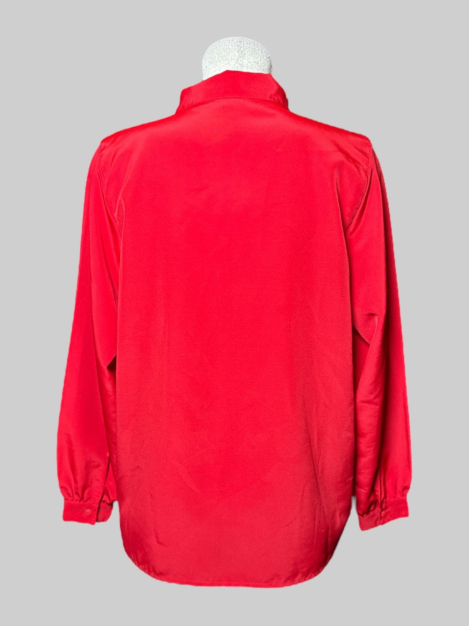 M Hill Archer vintage red long sleeve button down top with pointy collar, and hidden buttons