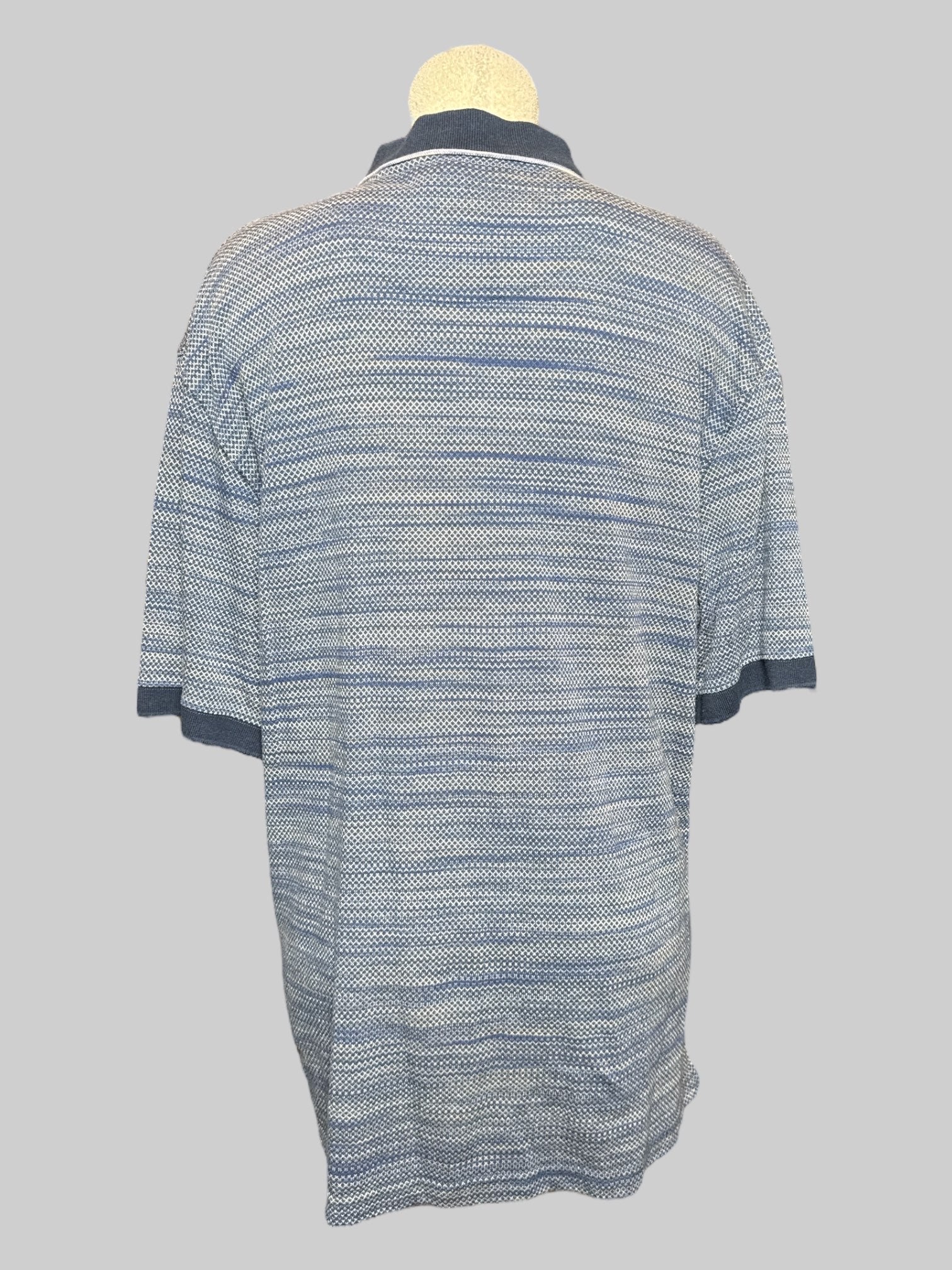 1X Knights Bridge blue and white short sleeve knit polo top