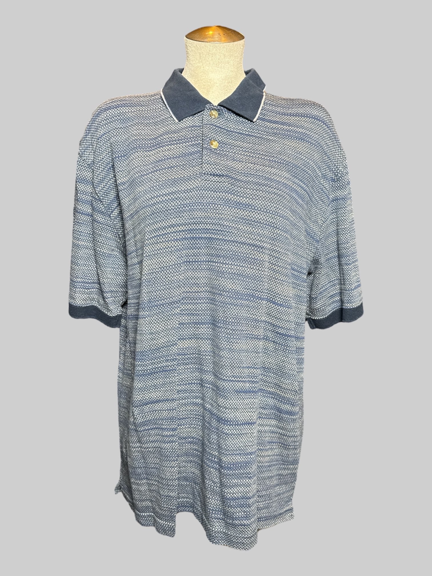 1X Knights Bridge blue and white short sleeve knit polo top