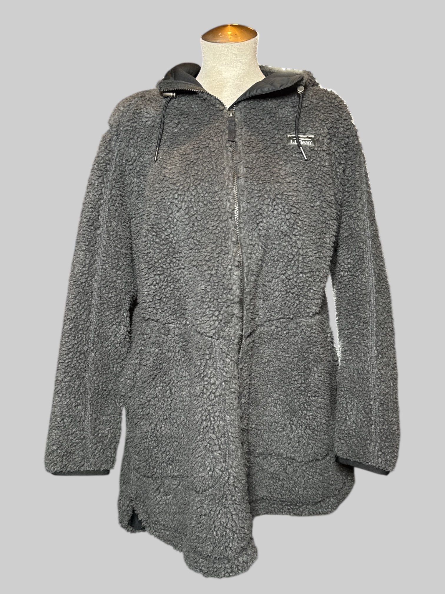 3X L.L. Bean NWT warm gray fleece Sherpa texture zip up jacket with hood