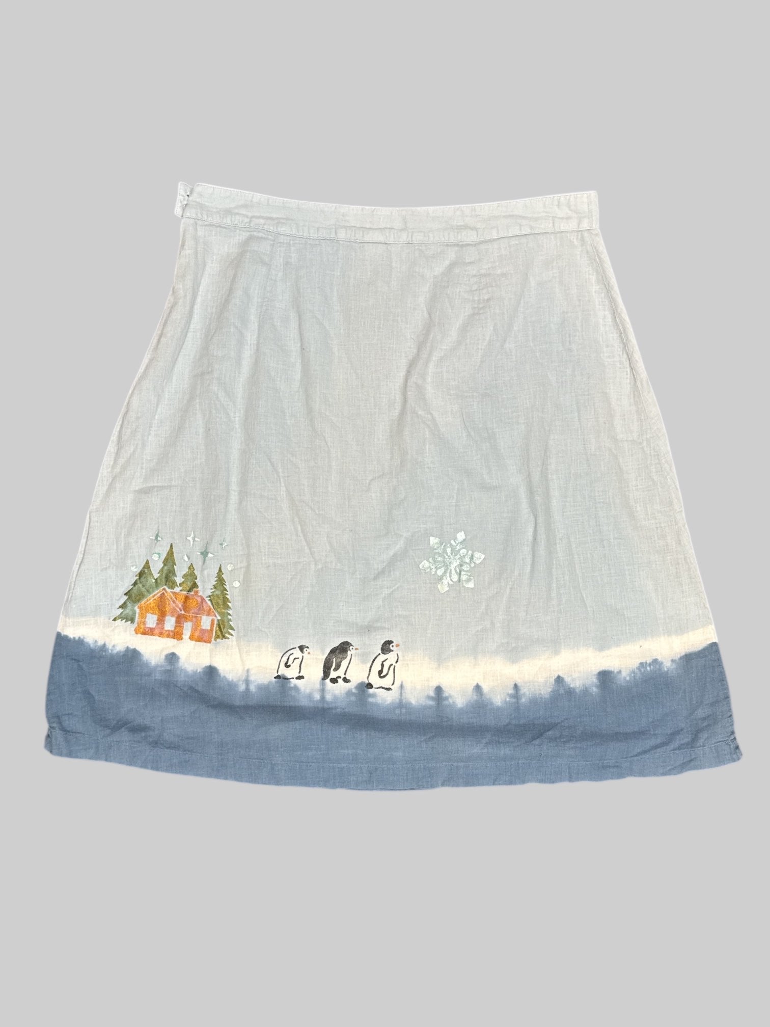 L Old Navy light blue skirt with hand painted winter scene