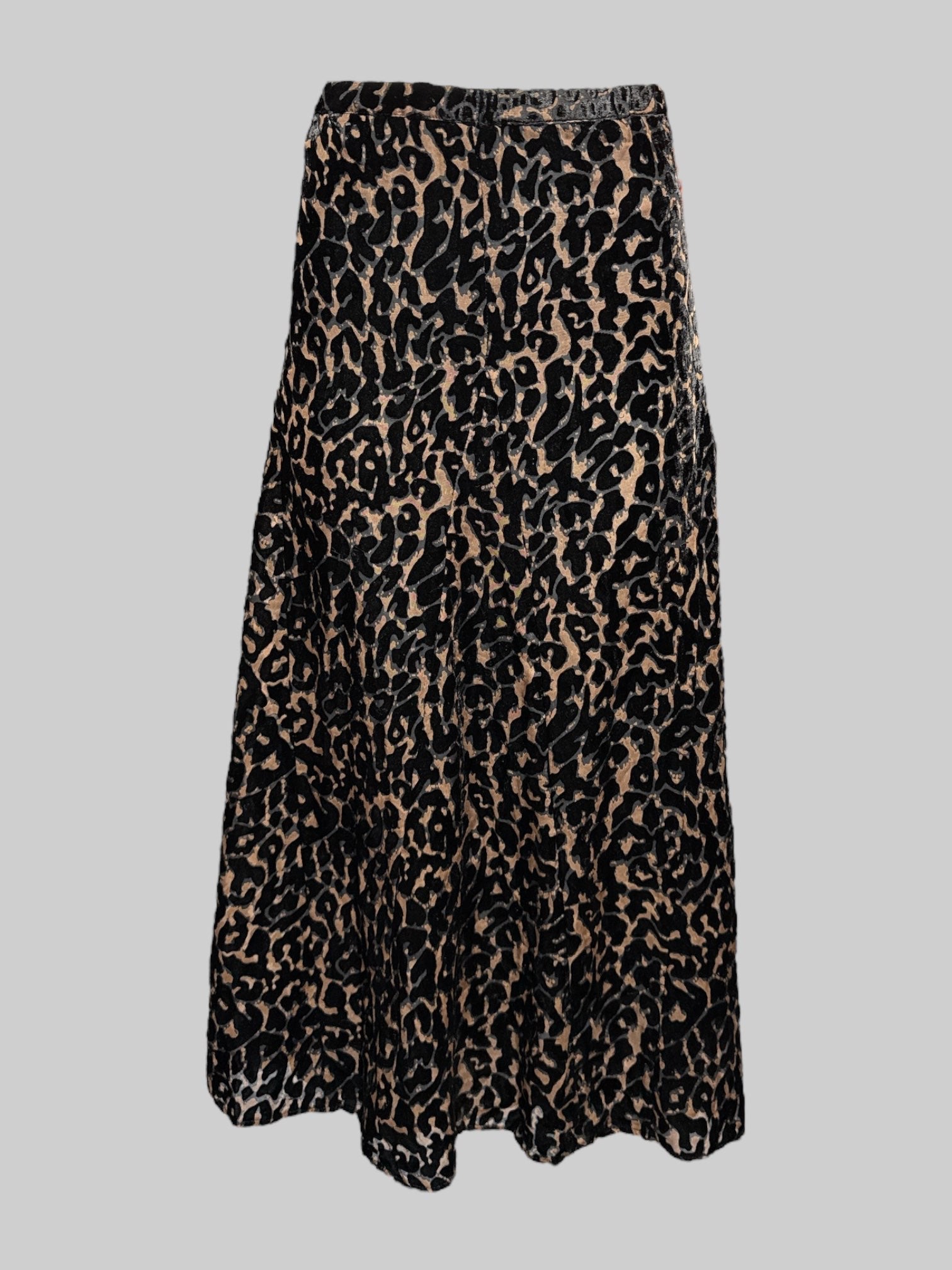1X Vintage Chico’s brown and black velvet burnout leopard print maxi skirt with elastic waistband