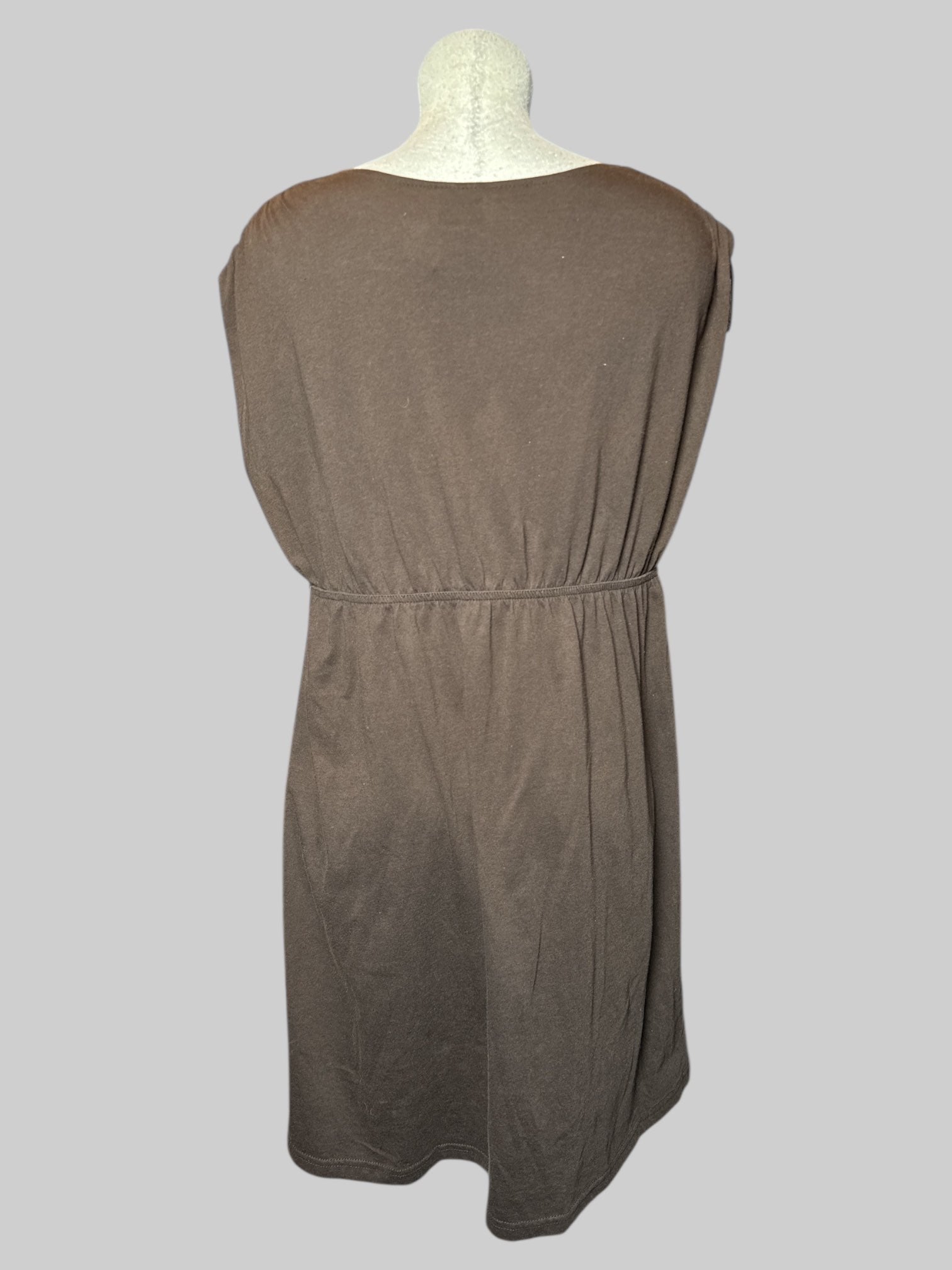 1X Faded Glory brown sleeveless dress with synched shoulders and ties