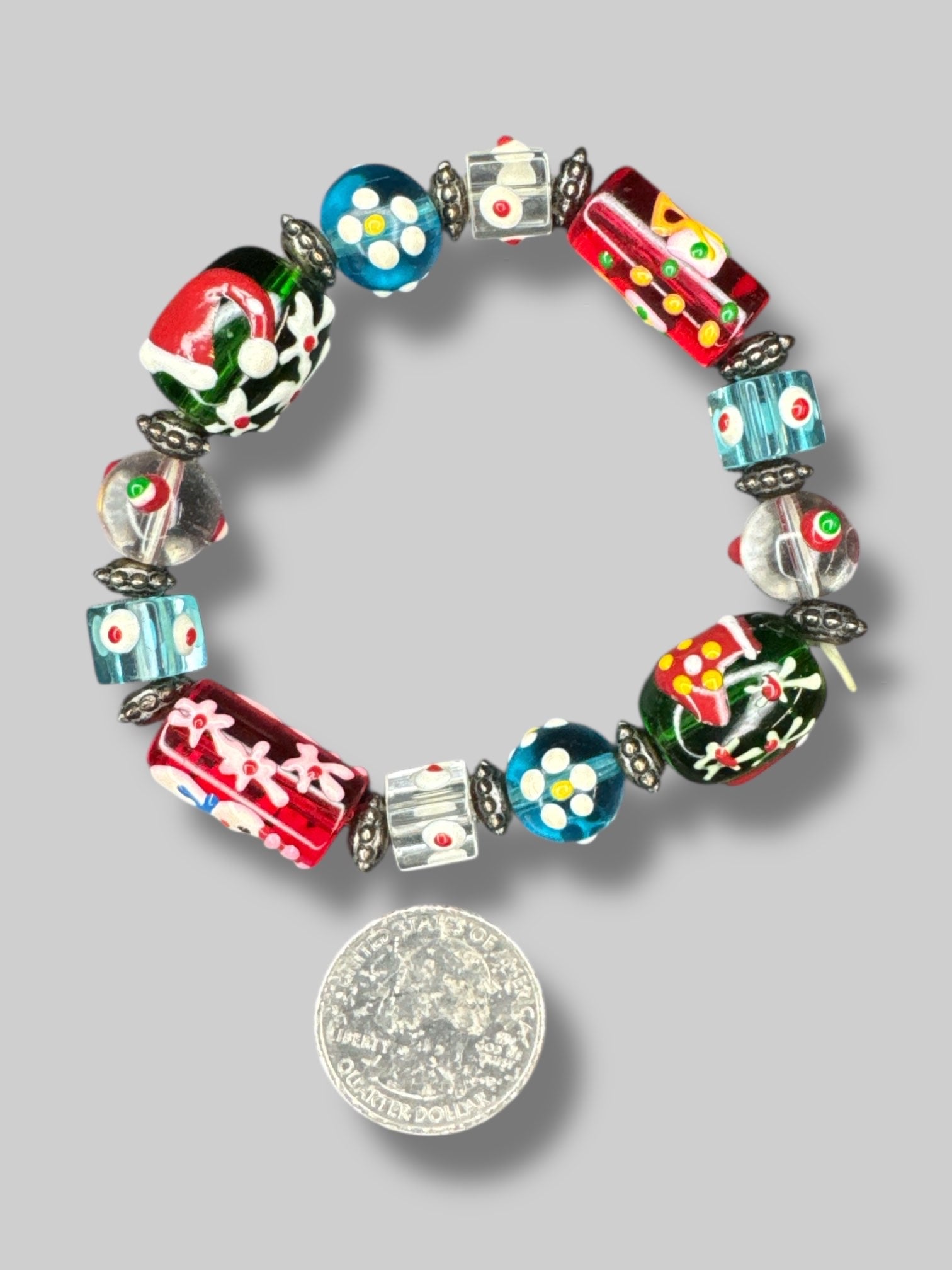 Multicolor beaded painted winter bracelet