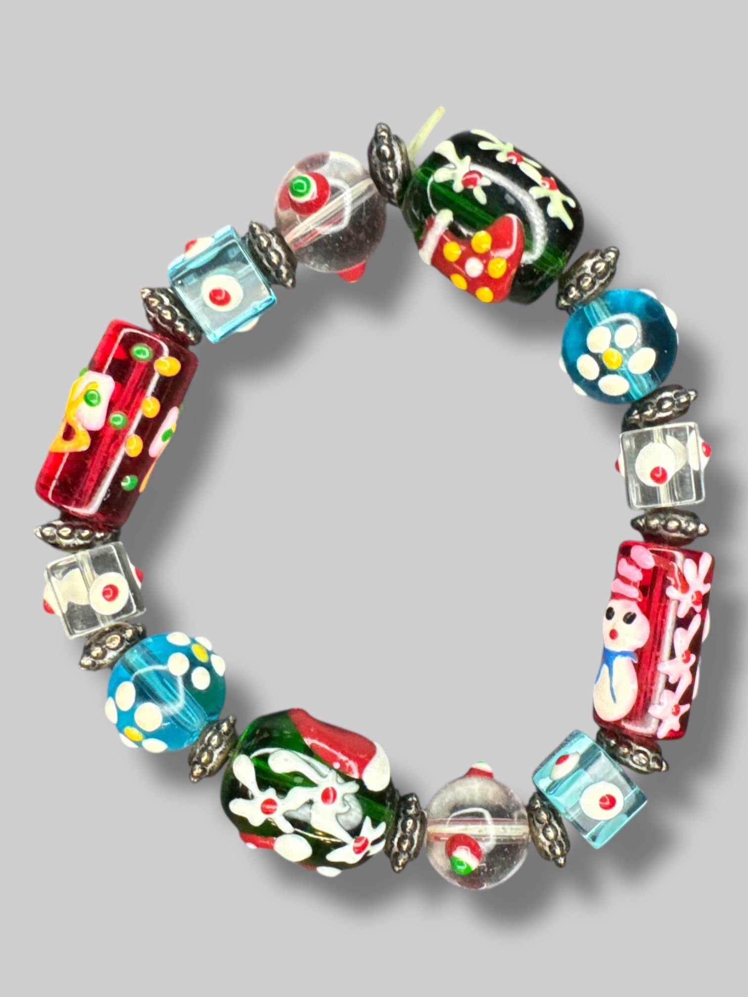 Multicolor beaded painted winter bracelet