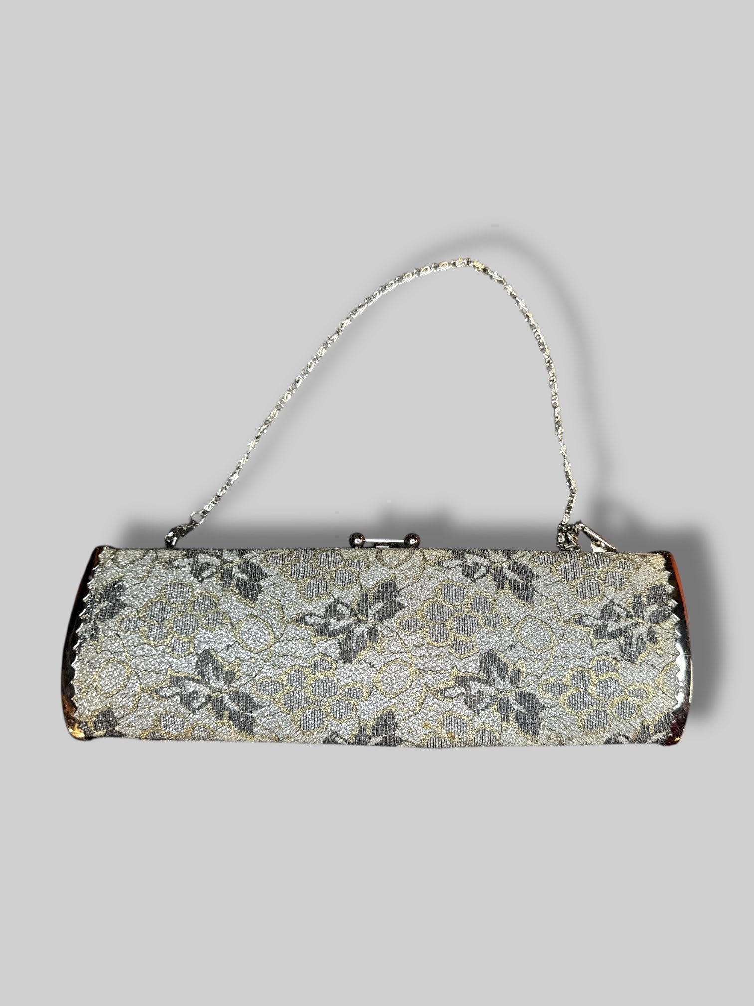 10’ by 3’ silver and gold glitter purse with florals and removable strap