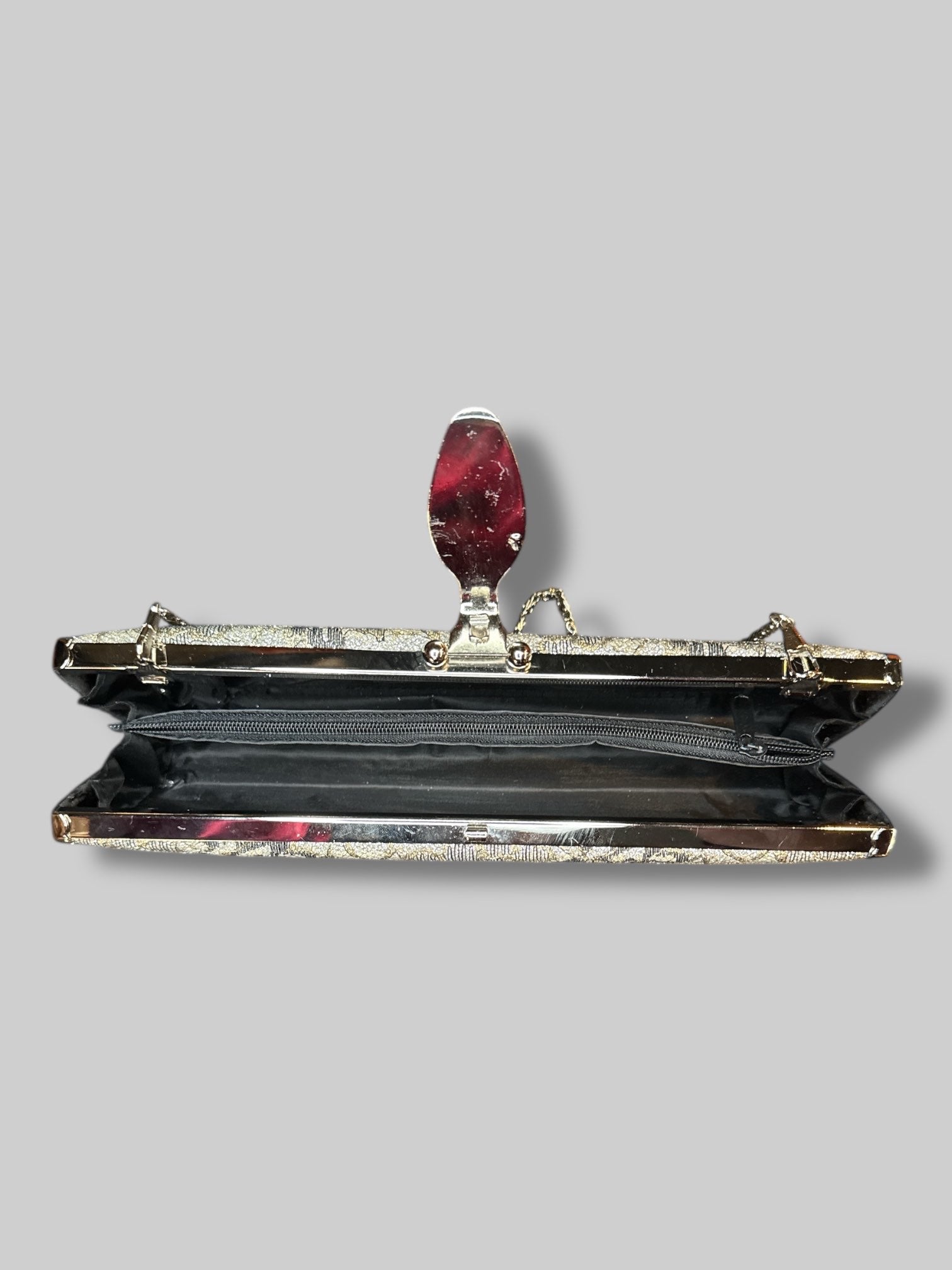 10’ by 3’ silver and gold glitter purse with florals and removable strap