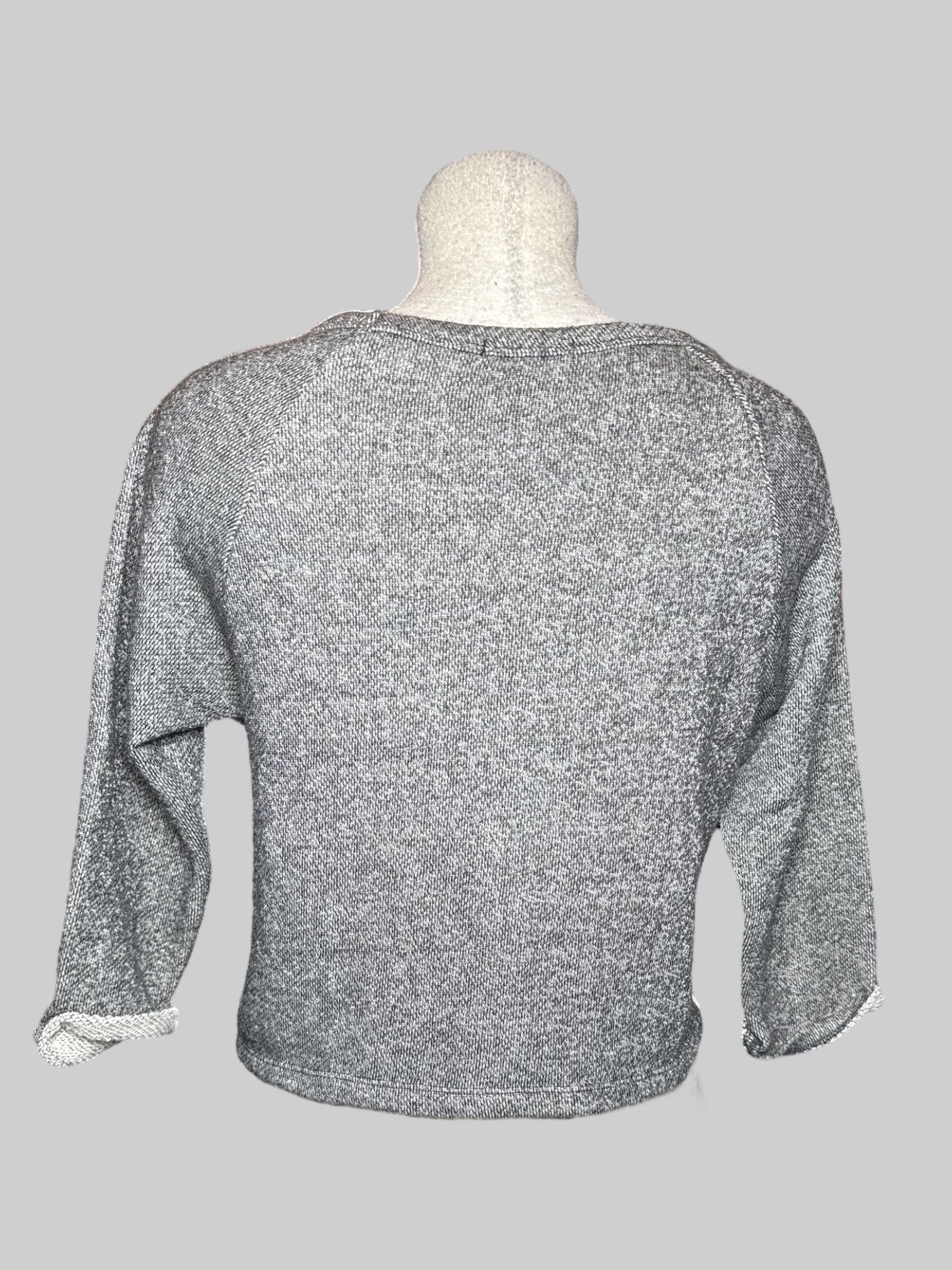L Ambiance heathered gray cropped sweater with lace front