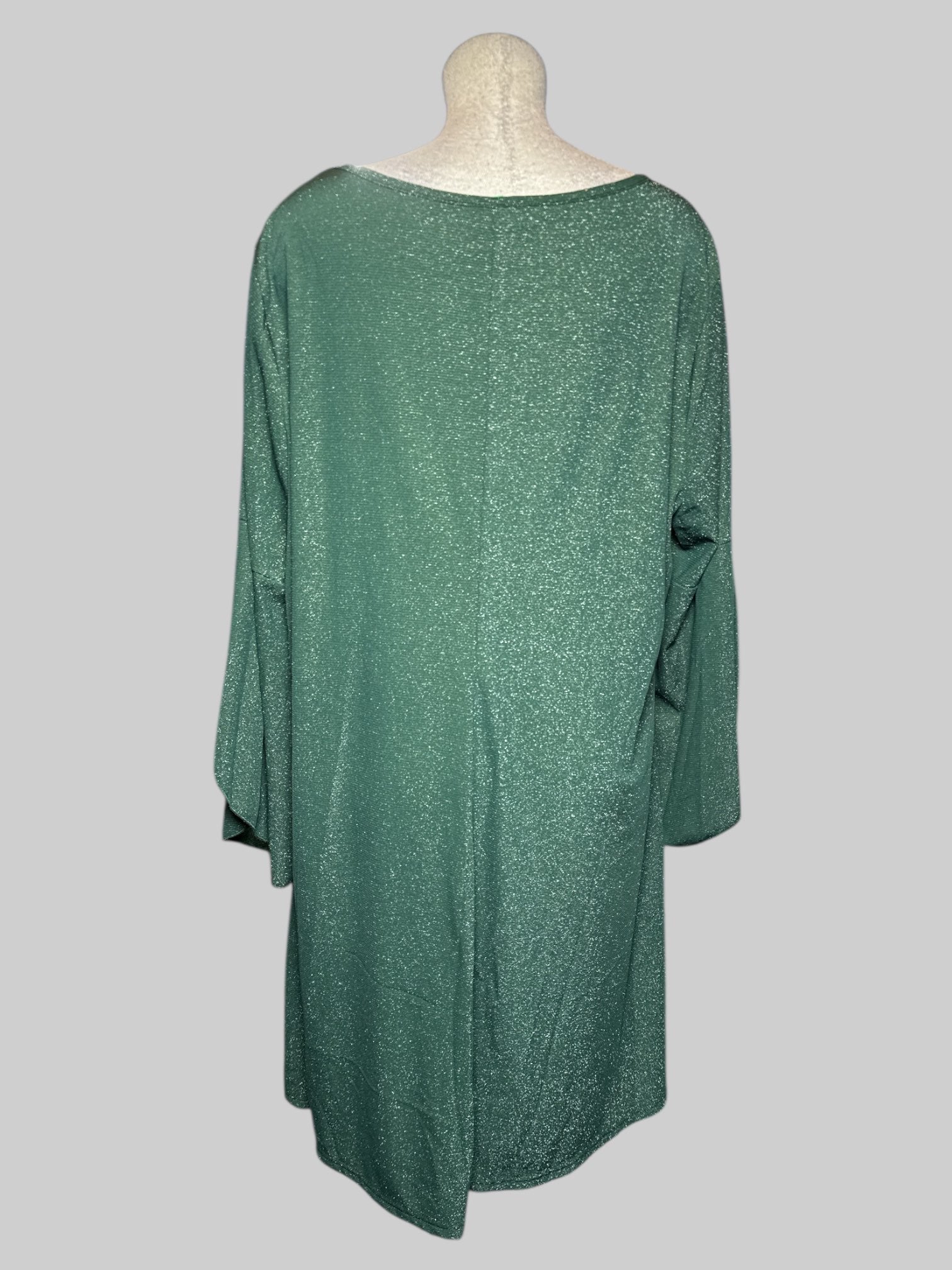 6X Earo green and silver metallic dress with bell sleeves