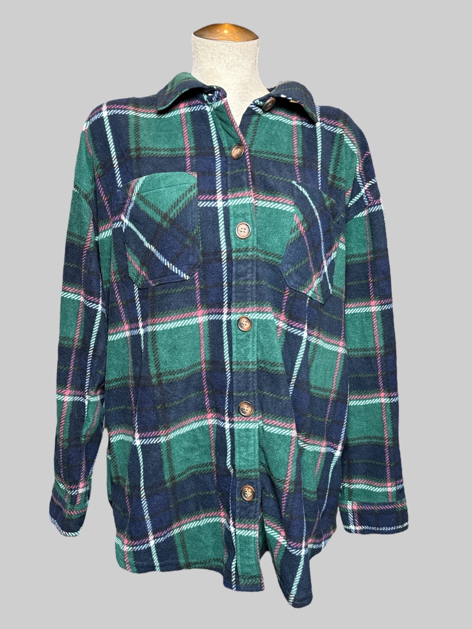 XL Maurices green, red, blue, and white plaid flannel button up
