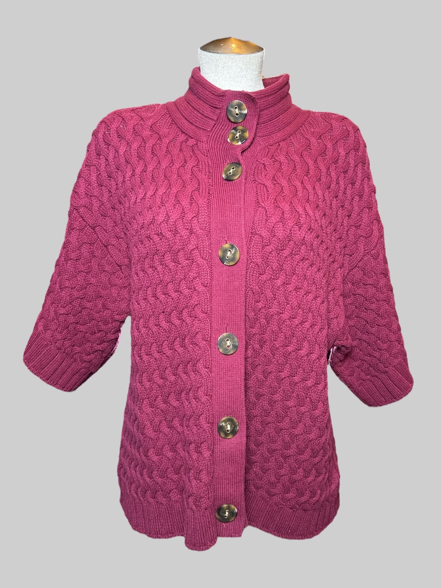 0X Style & Co. chunky knit burgundy short sleeve button up