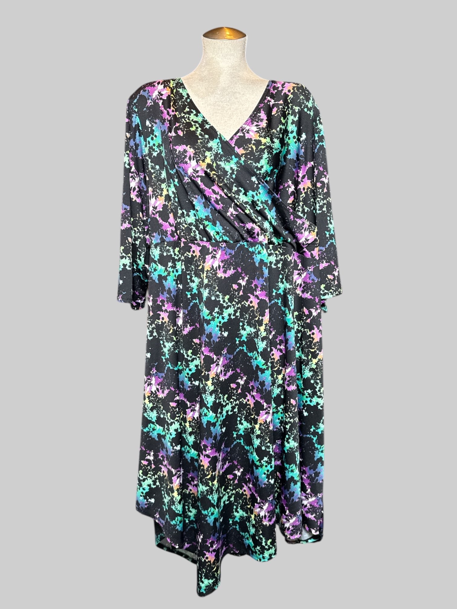 4X Avenue multicolor faux wrap dress with black florals