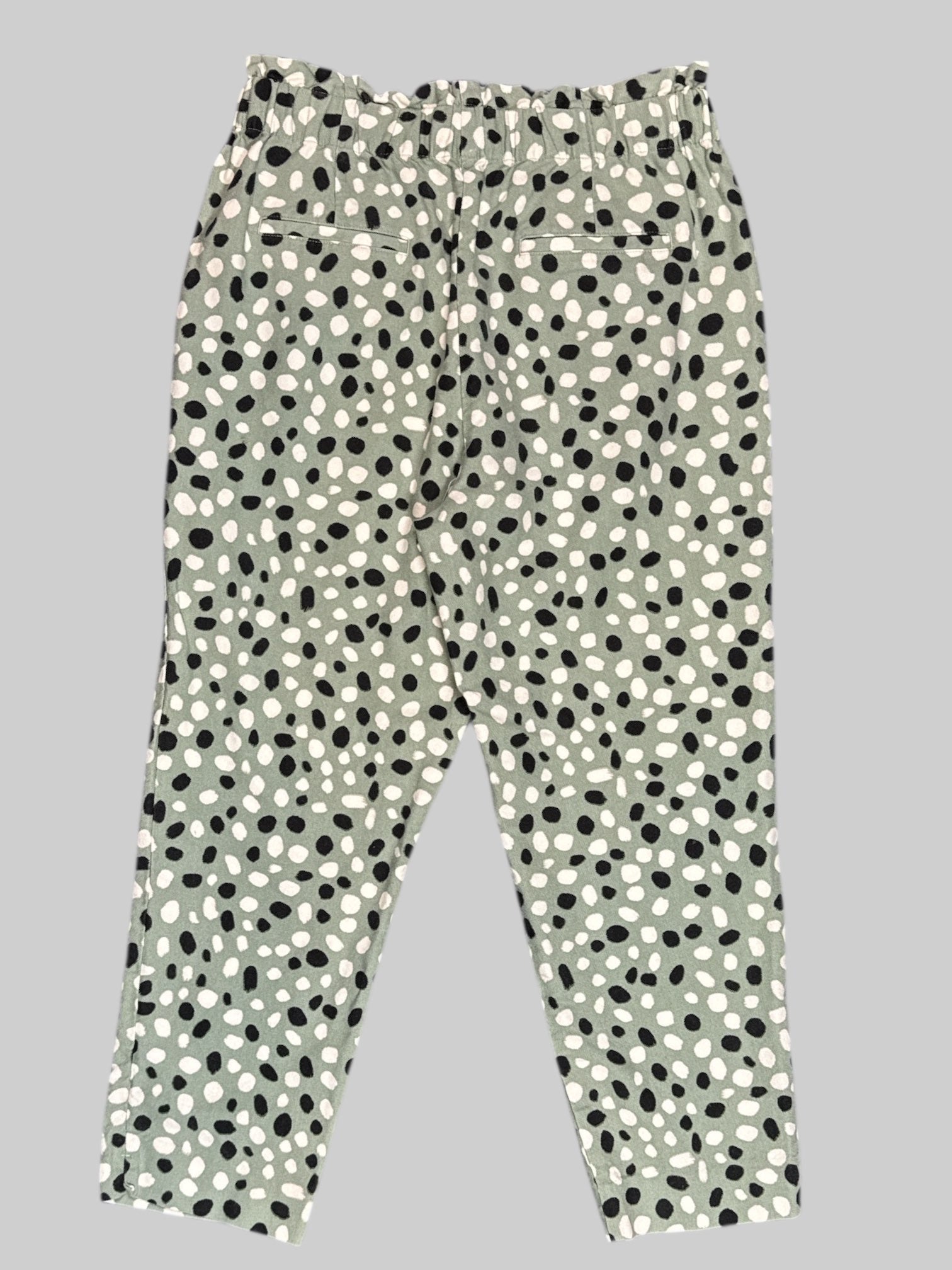 L Ann Taylor Petite green pants with white and black dots and paper bag waistband