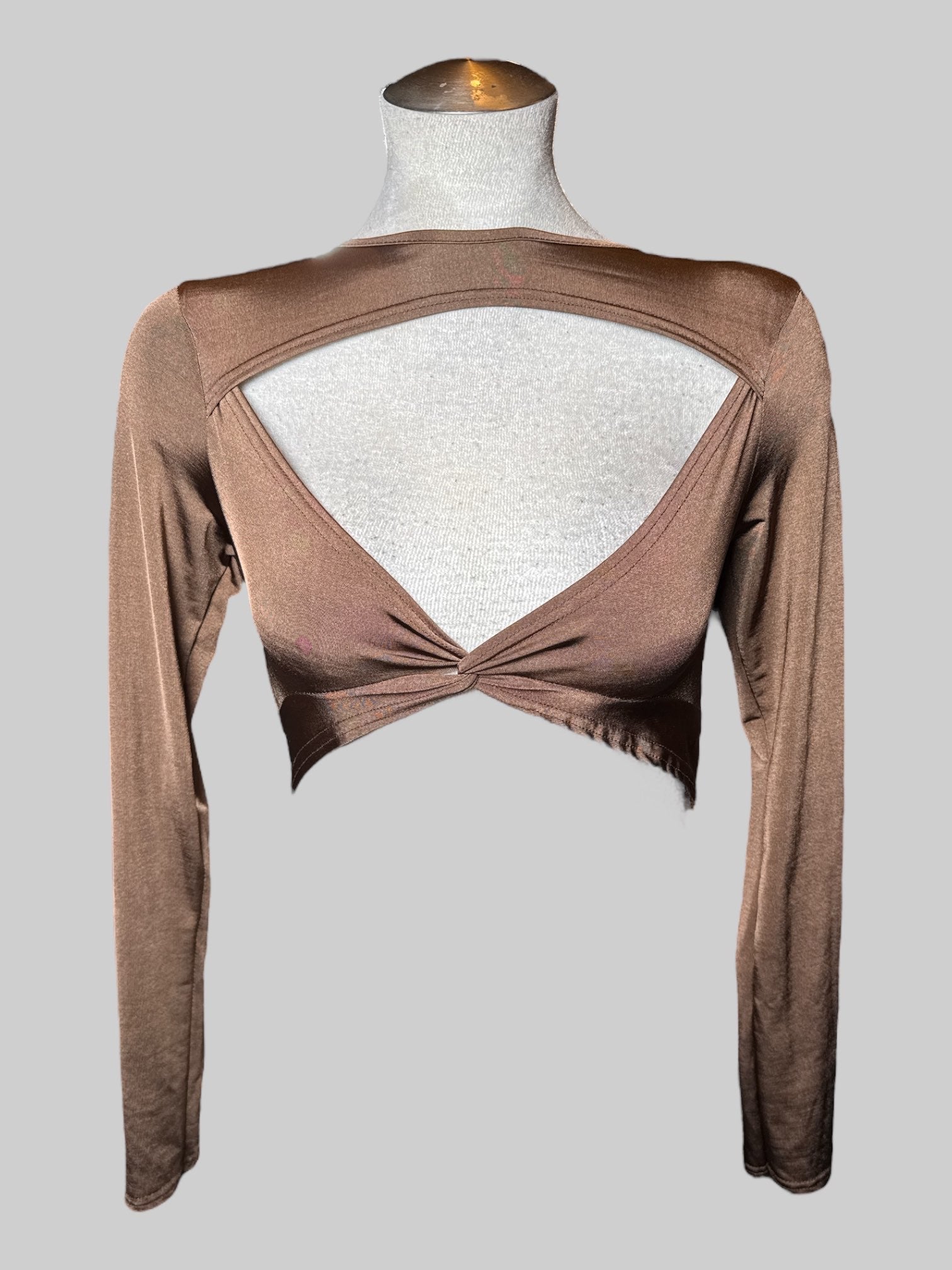M Nasty Gal brown cropped long sleeve top with chest cut
